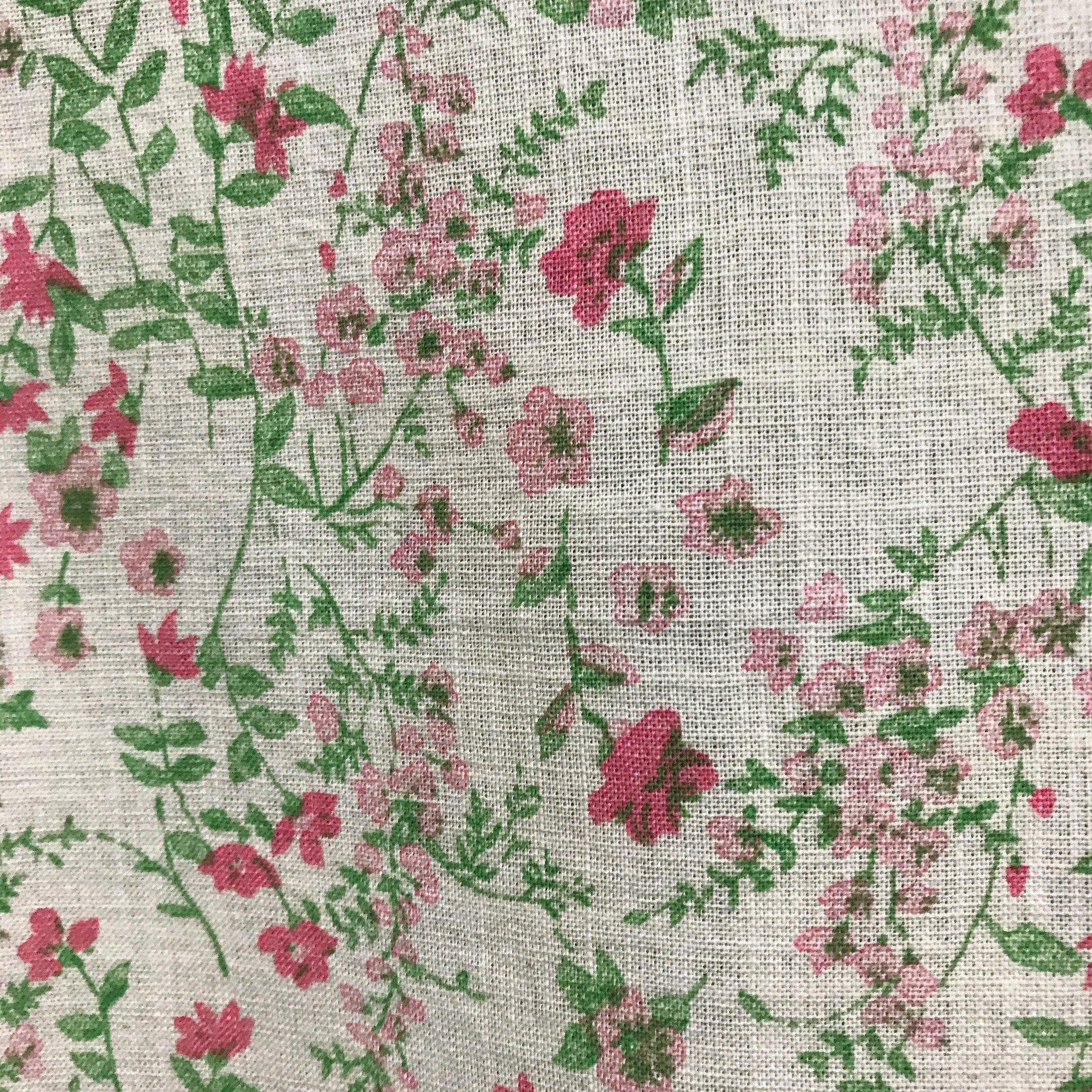 Fuchsia Pink and Green Wildflower Curtain on Natural Beige
