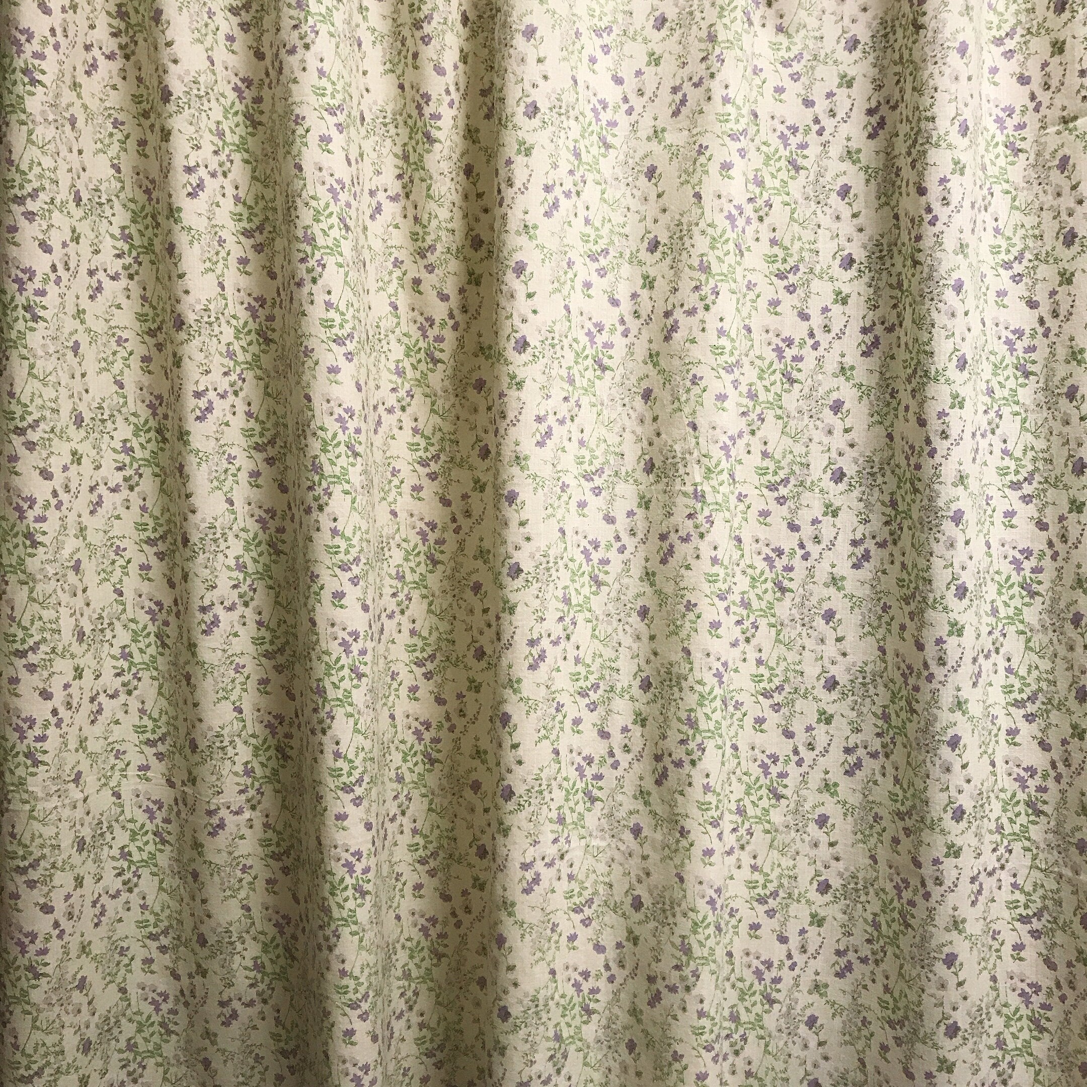 Purple Green Floral Curtain on Natural Beige