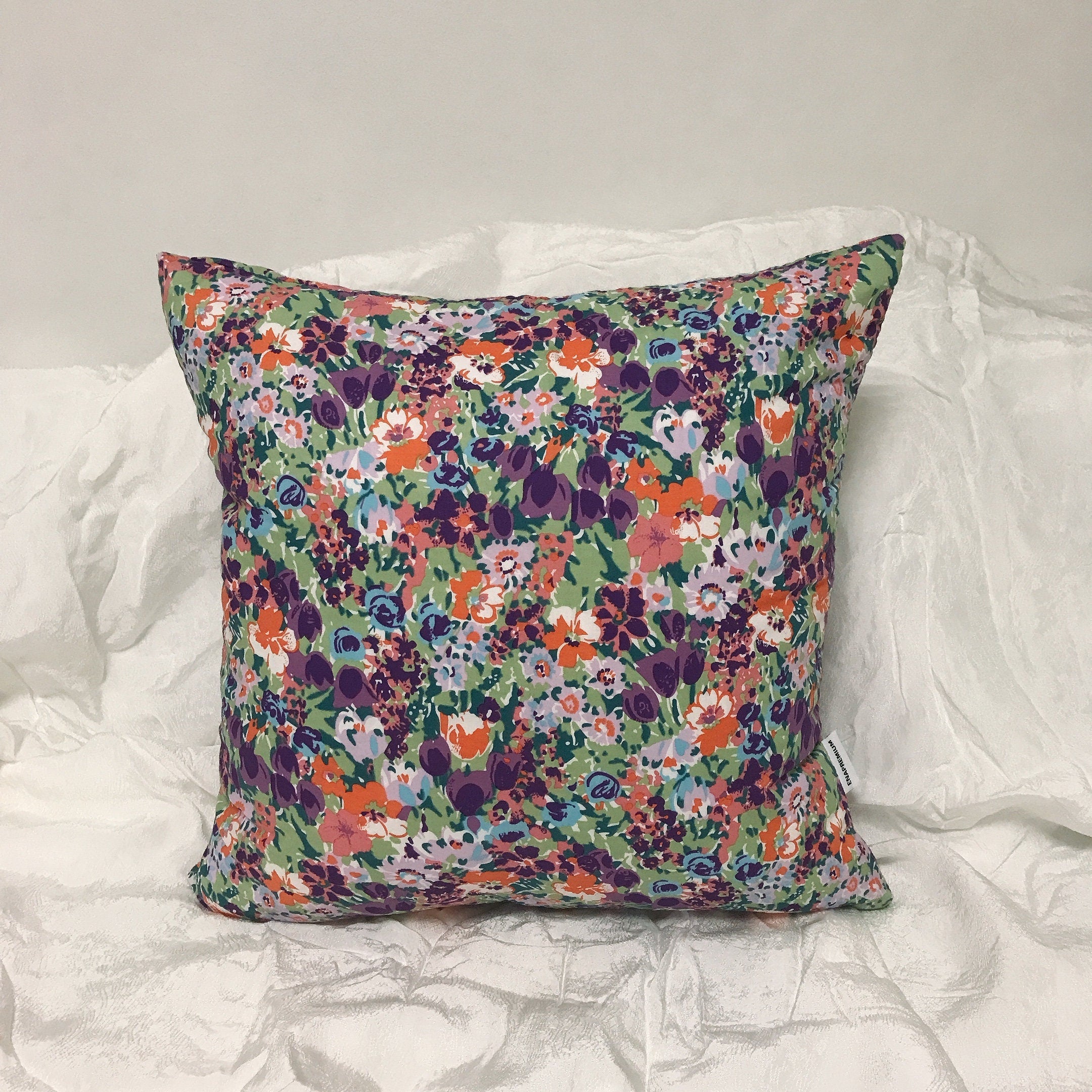 Vivid Purple Pink Coral and Multi-color Floral Pattern Cotton Decorative Square Cushion Cover 18 inches