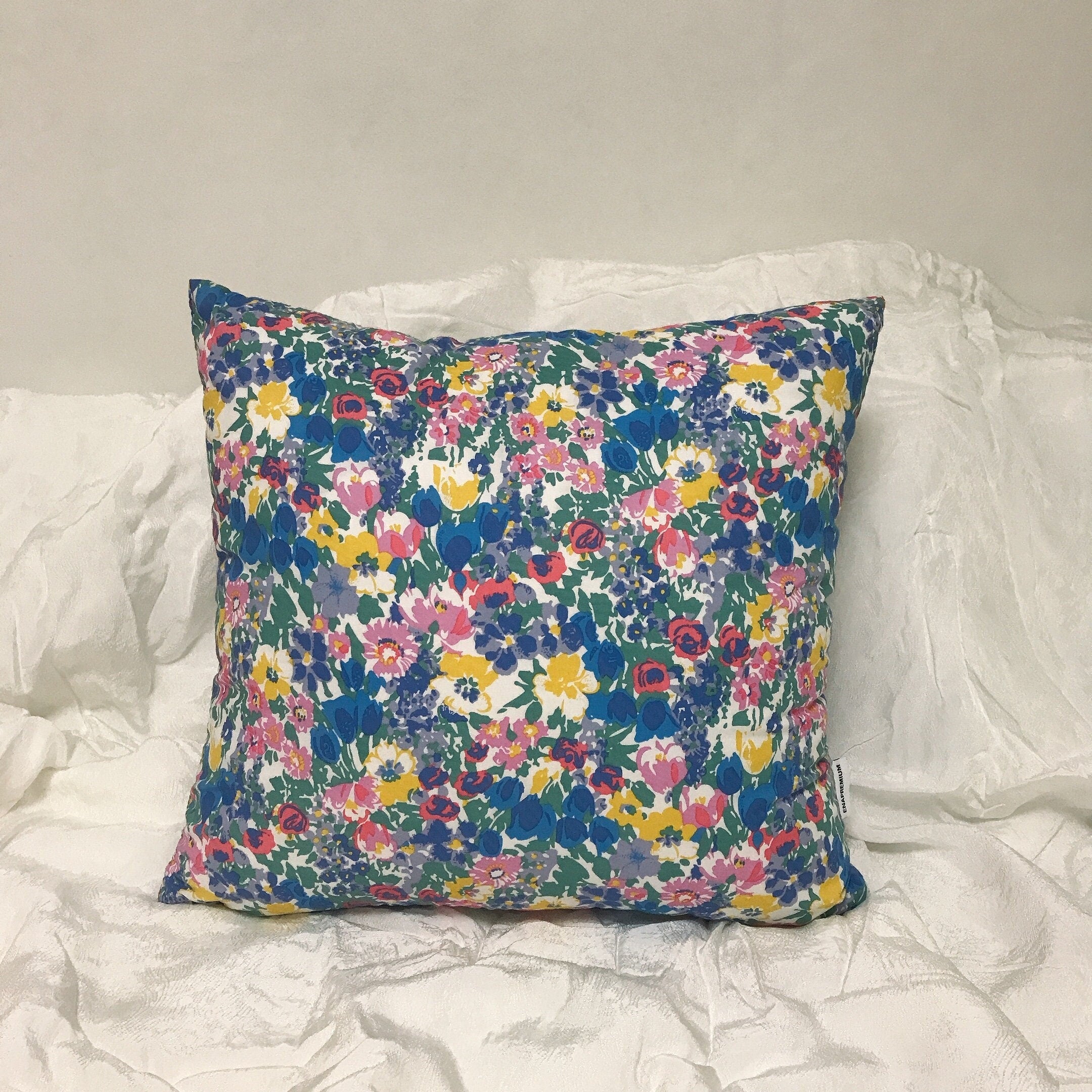 Vivid Blue and Multi-Color Floral Cushion Cover