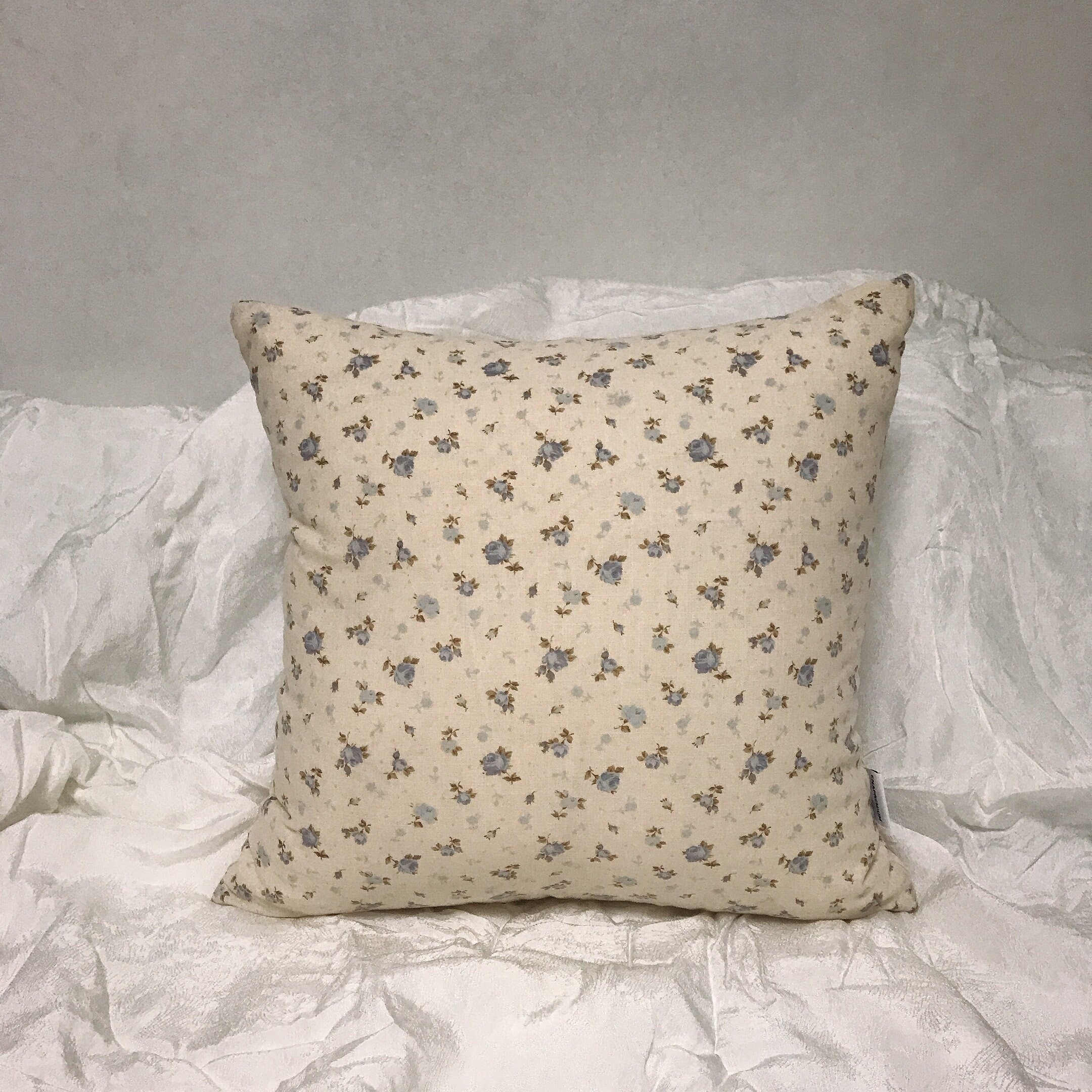 Blue and Purple Floral Cushion Cover on Natural Beige