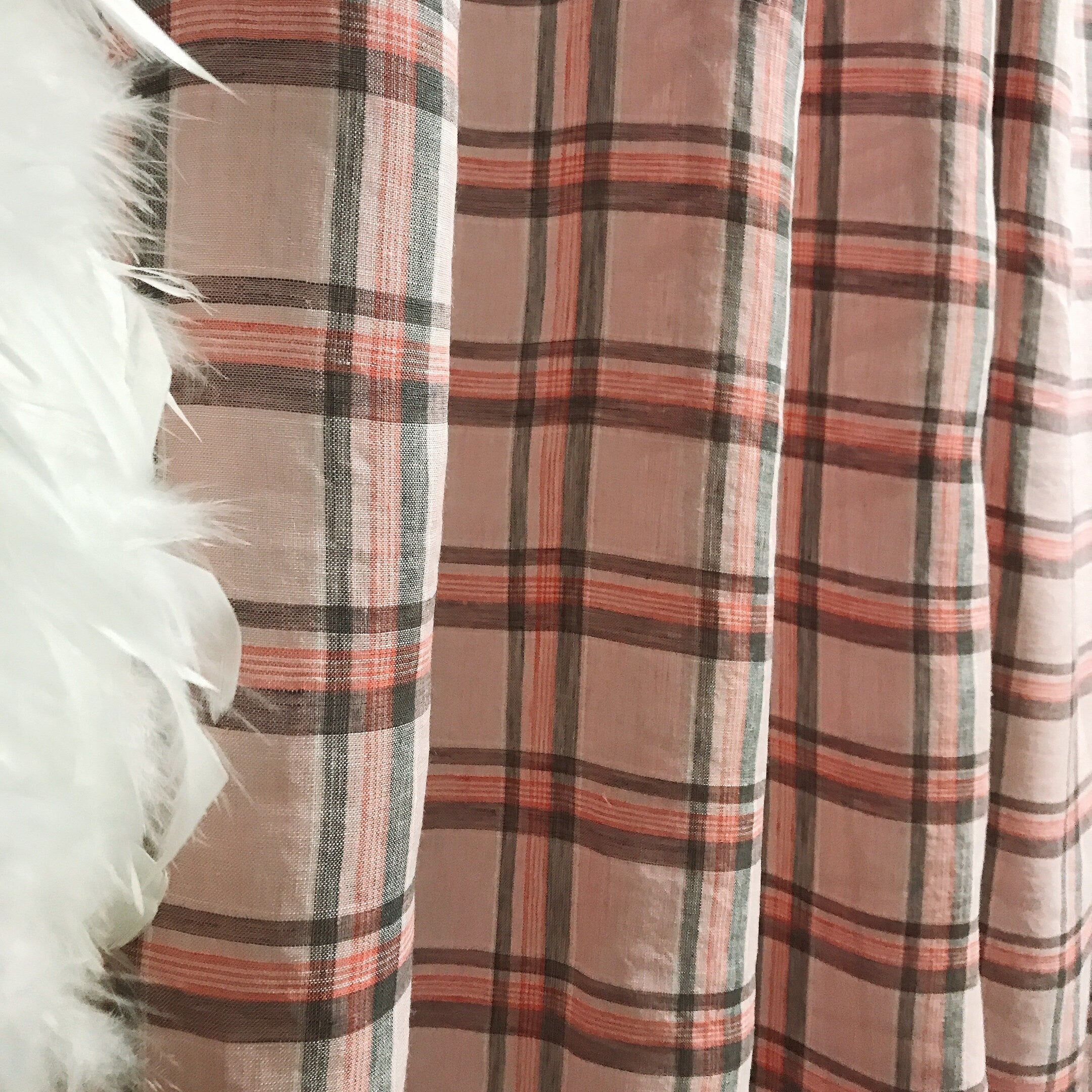 Light Pink Tartan Plaid Linen Curtain