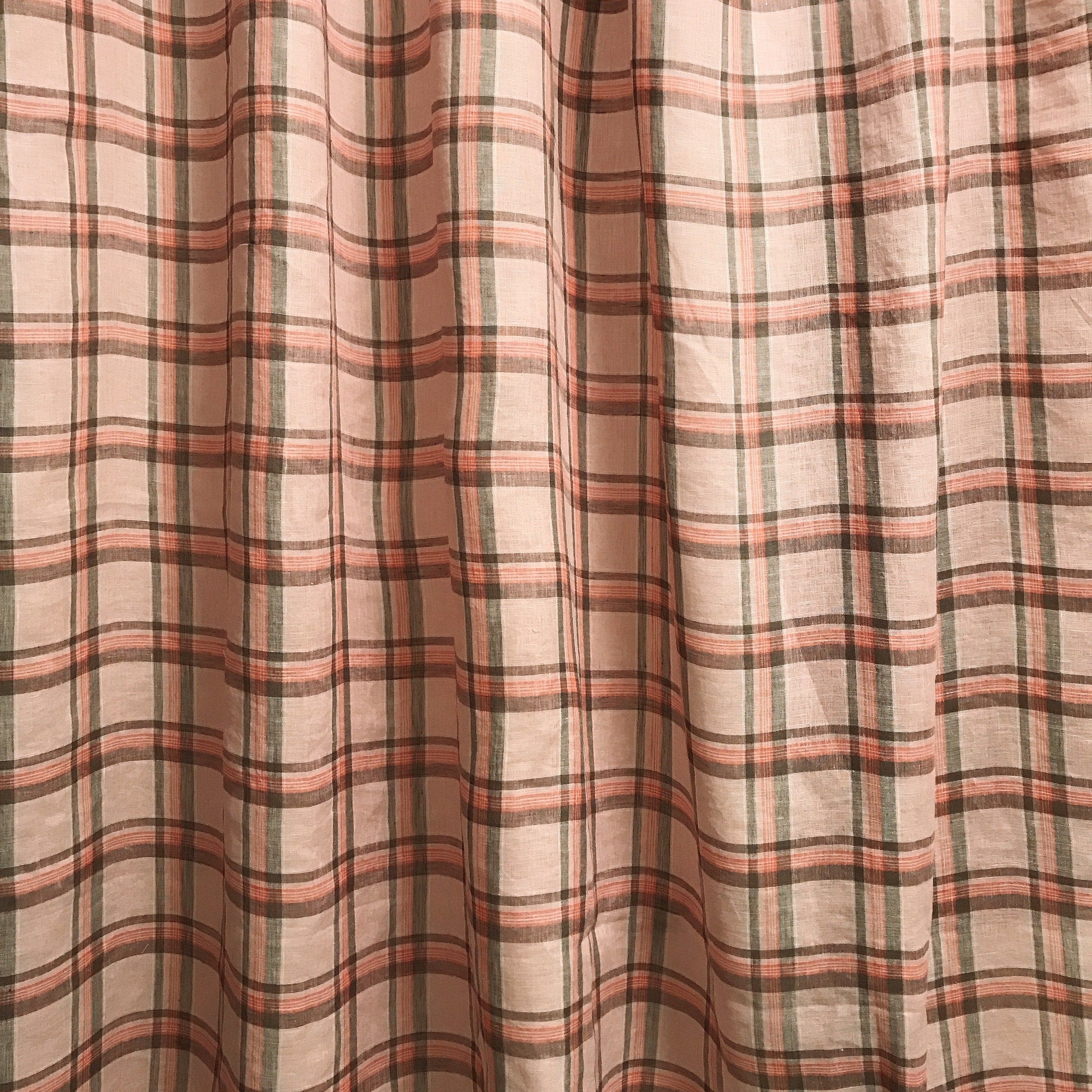 Light Pink Tartan Plaid Linen Curtain