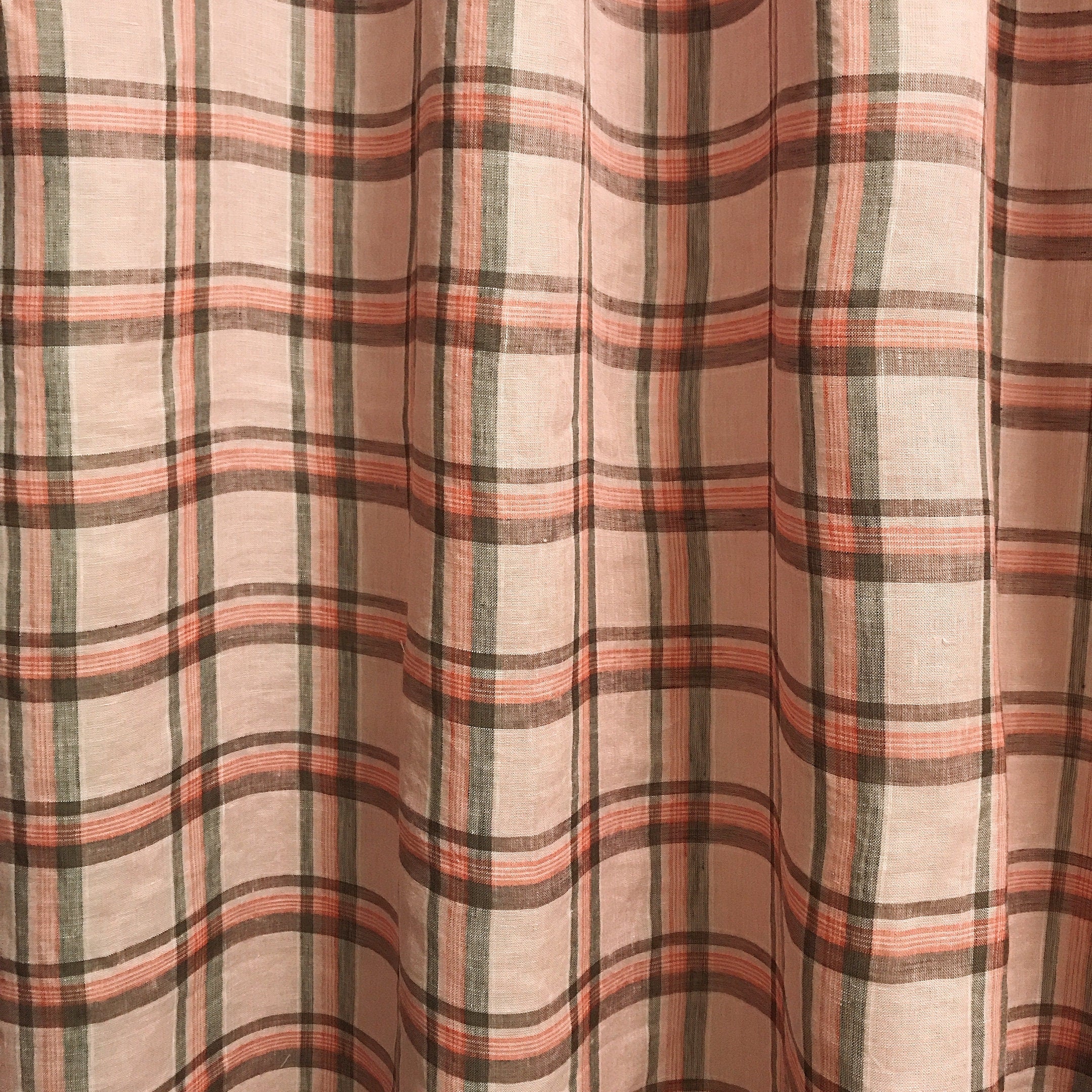 Light Pink Tartan Plaid Linen Curtain
