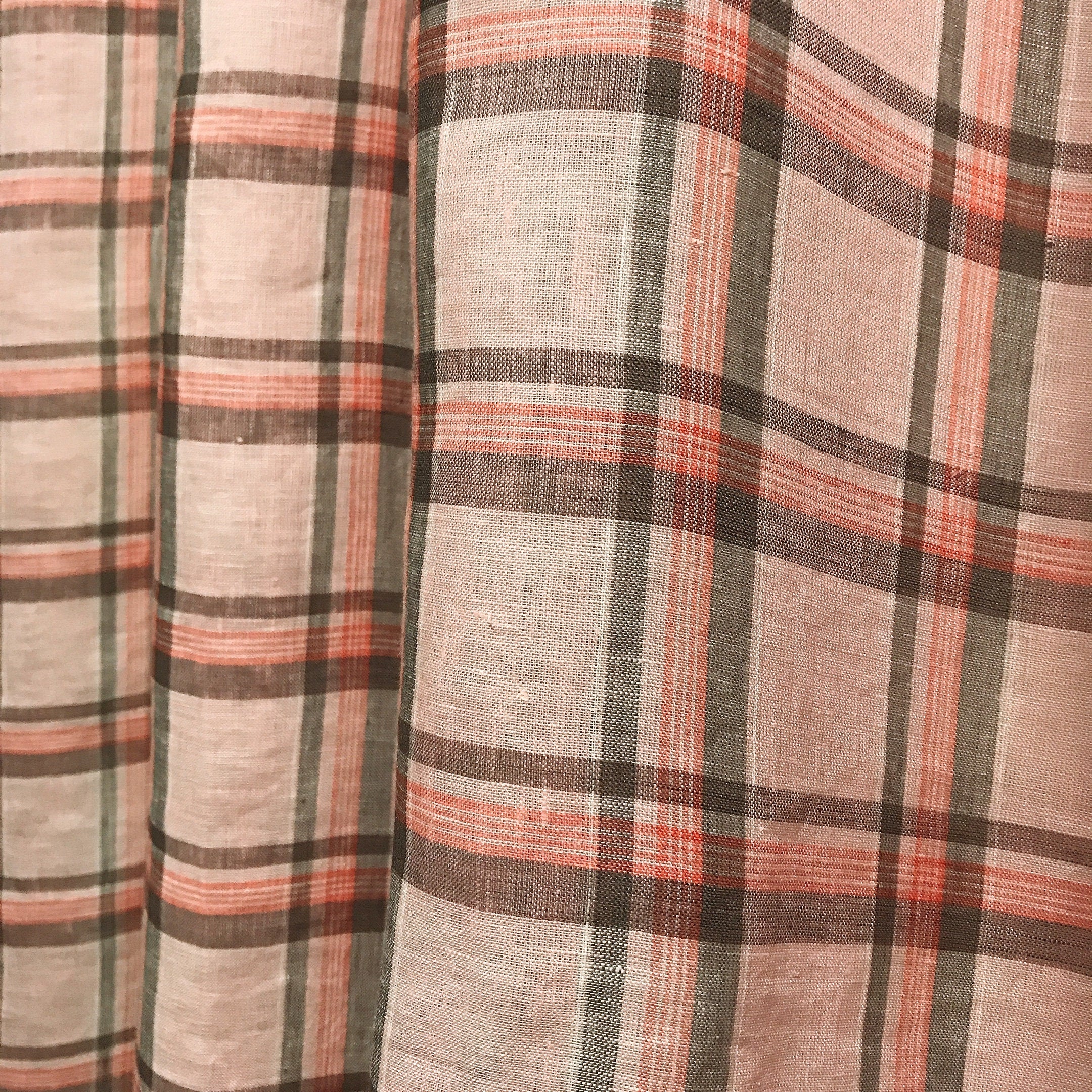 Light Pink Tartan Plaid Linen Curtain