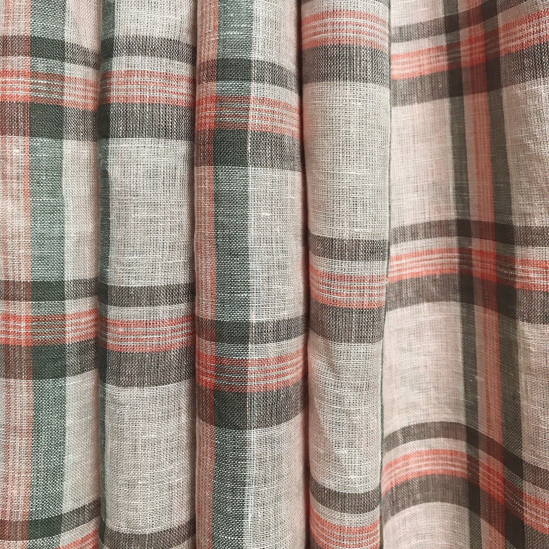 Light Pink Tartan Plaid Linen Curtain