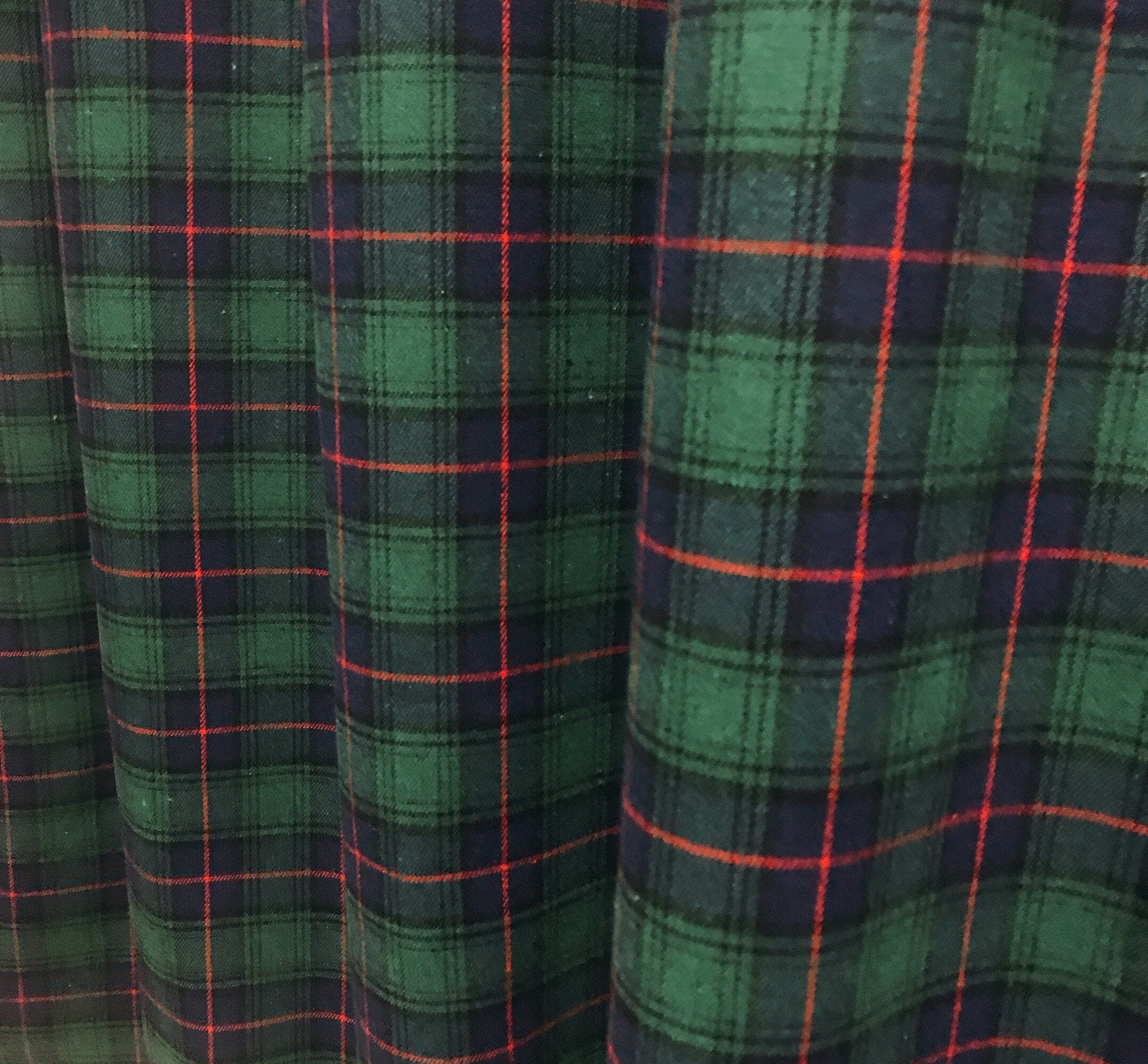 Navy Blue and Deep Green Wool Blend Plaid Curtain on Red Accents