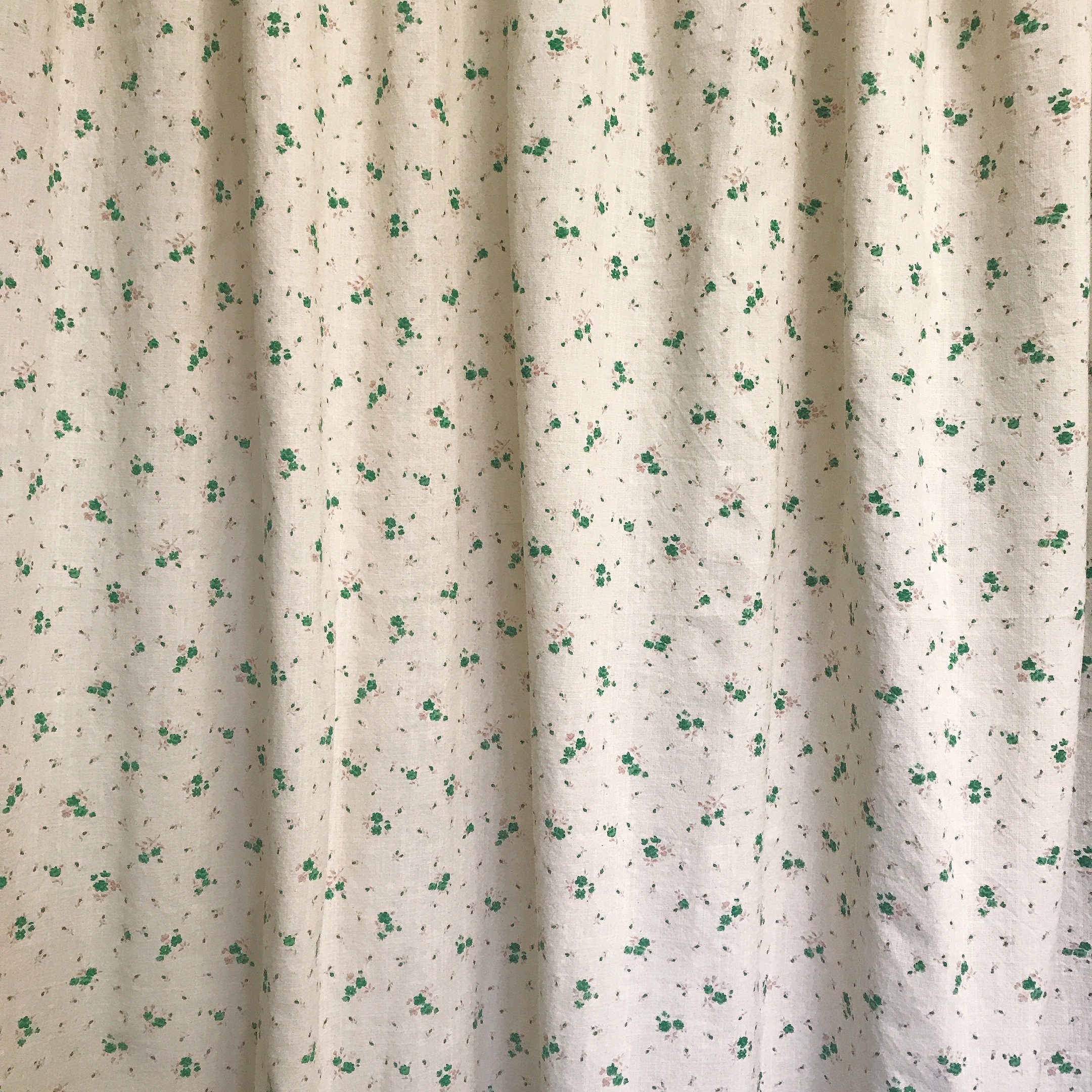 Green and Pink Tiny Floral Curtain on Natural Beige