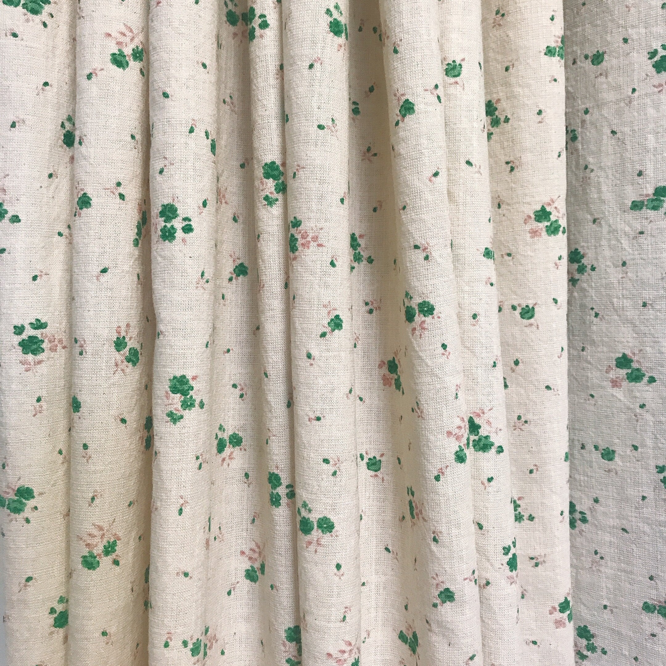 Green and Pink Tiny Floral Curtain on Natural Beige