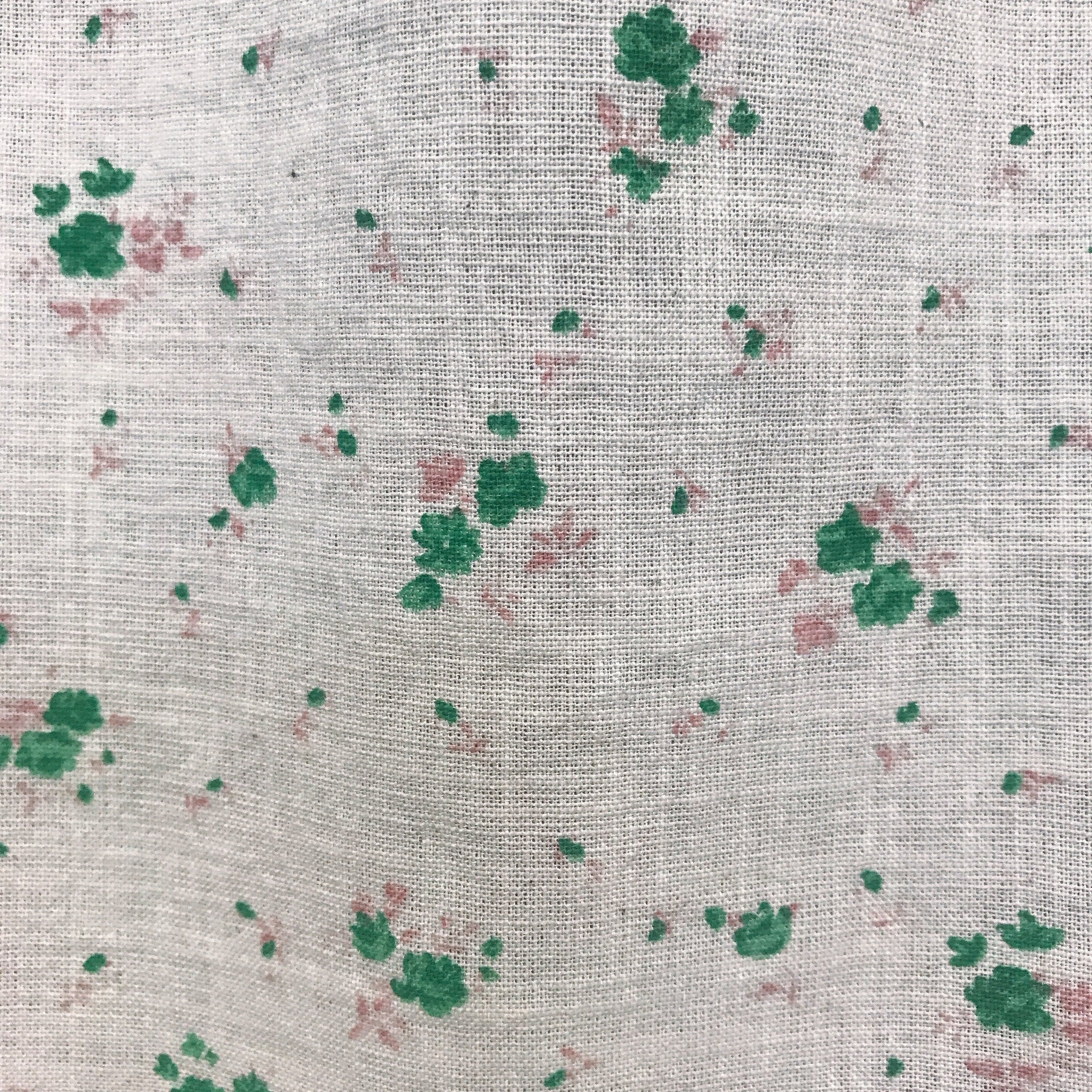 Green and Pink Tiny Floral Curtain on Natural Beige