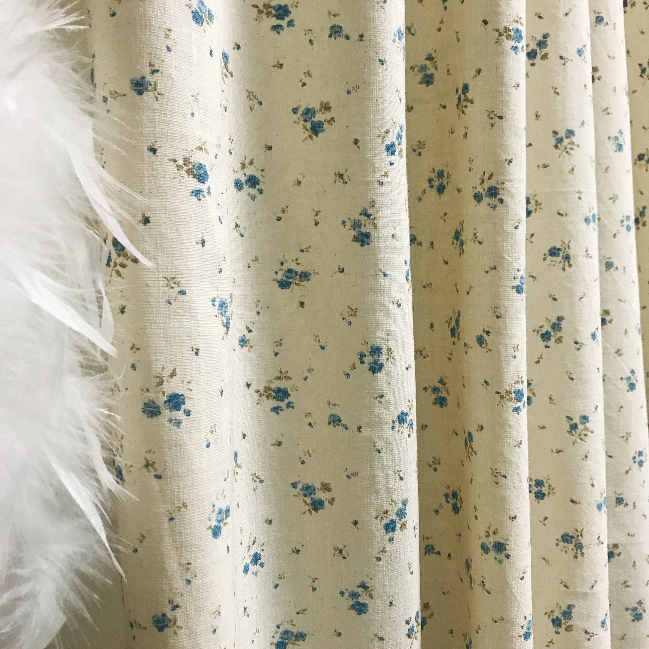 Soft Blue Tiny Floral Curtain on Natural Beige