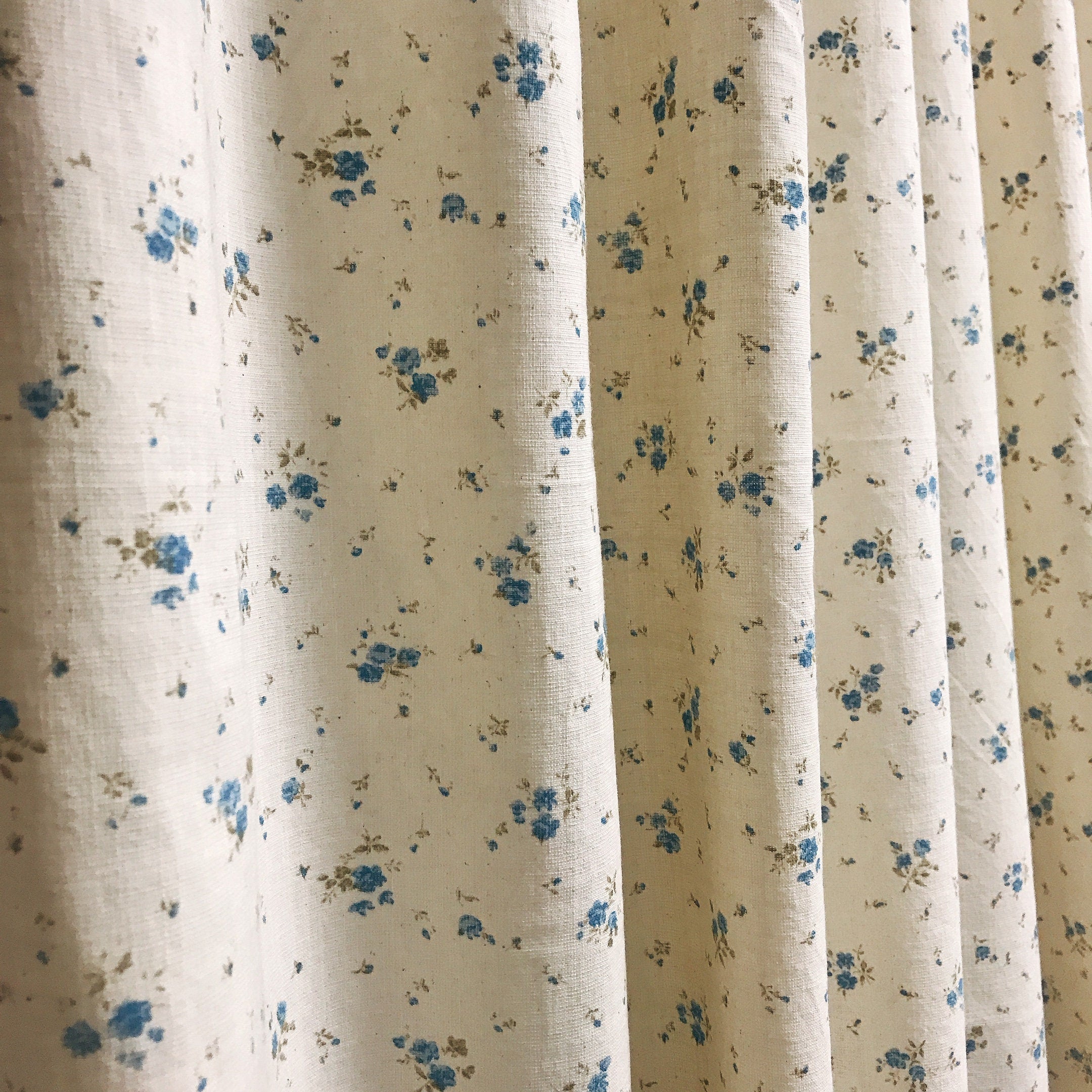 Soft Blue Tiny Floral Curtain on Natural Beige