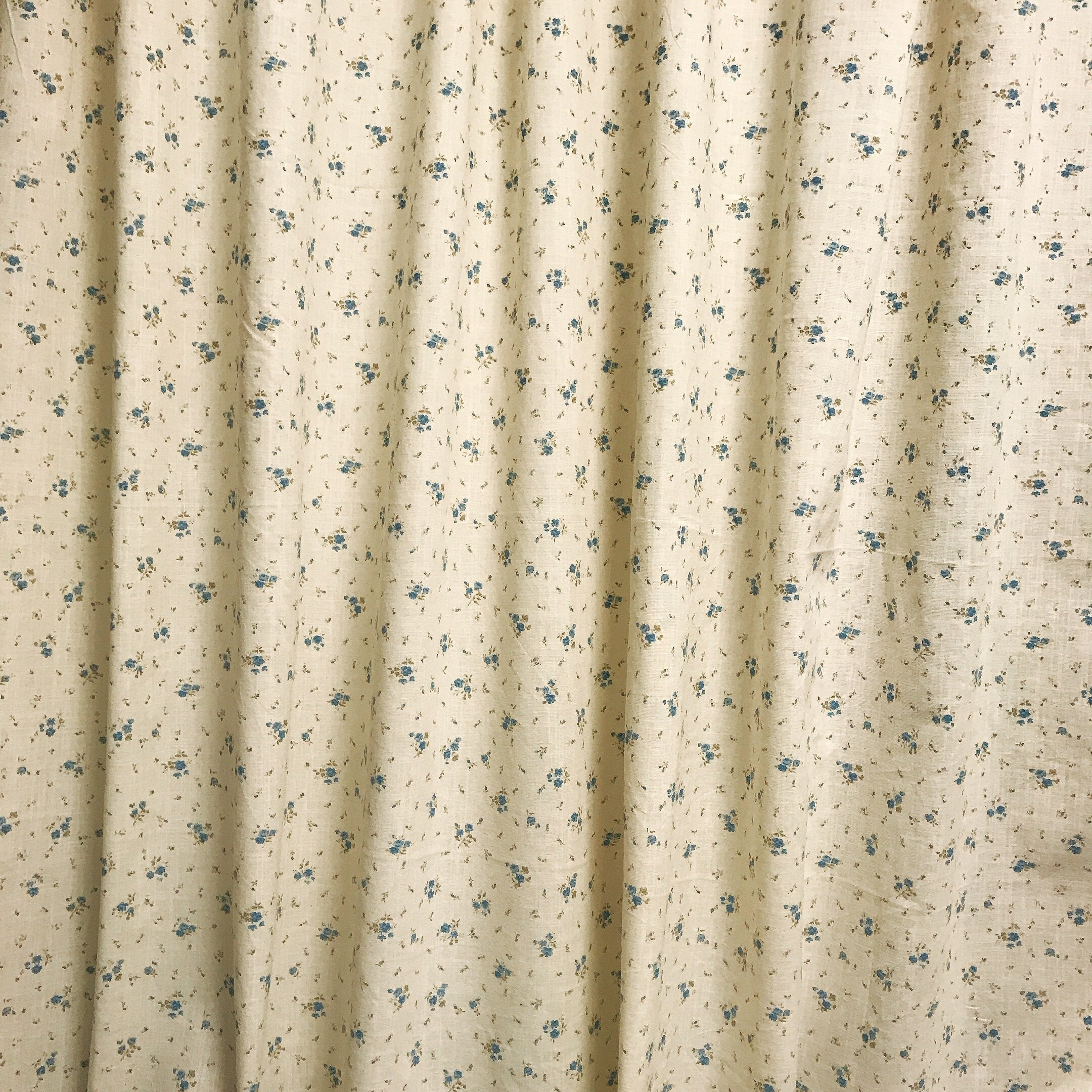 Soft Blue Tiny Floral Curtain on Natural Beige