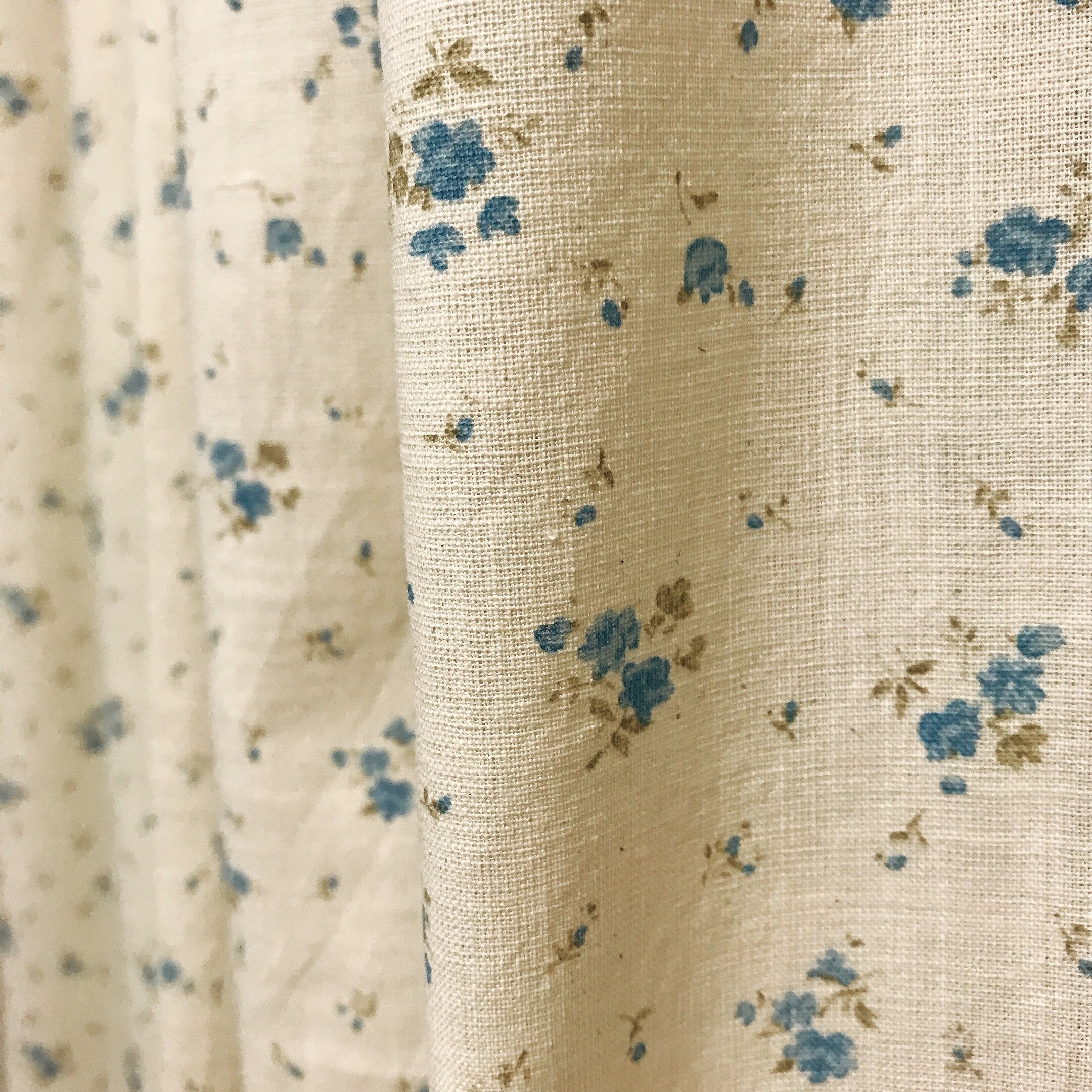 Soft Blue Tiny Floral Curtain on Natural Beige