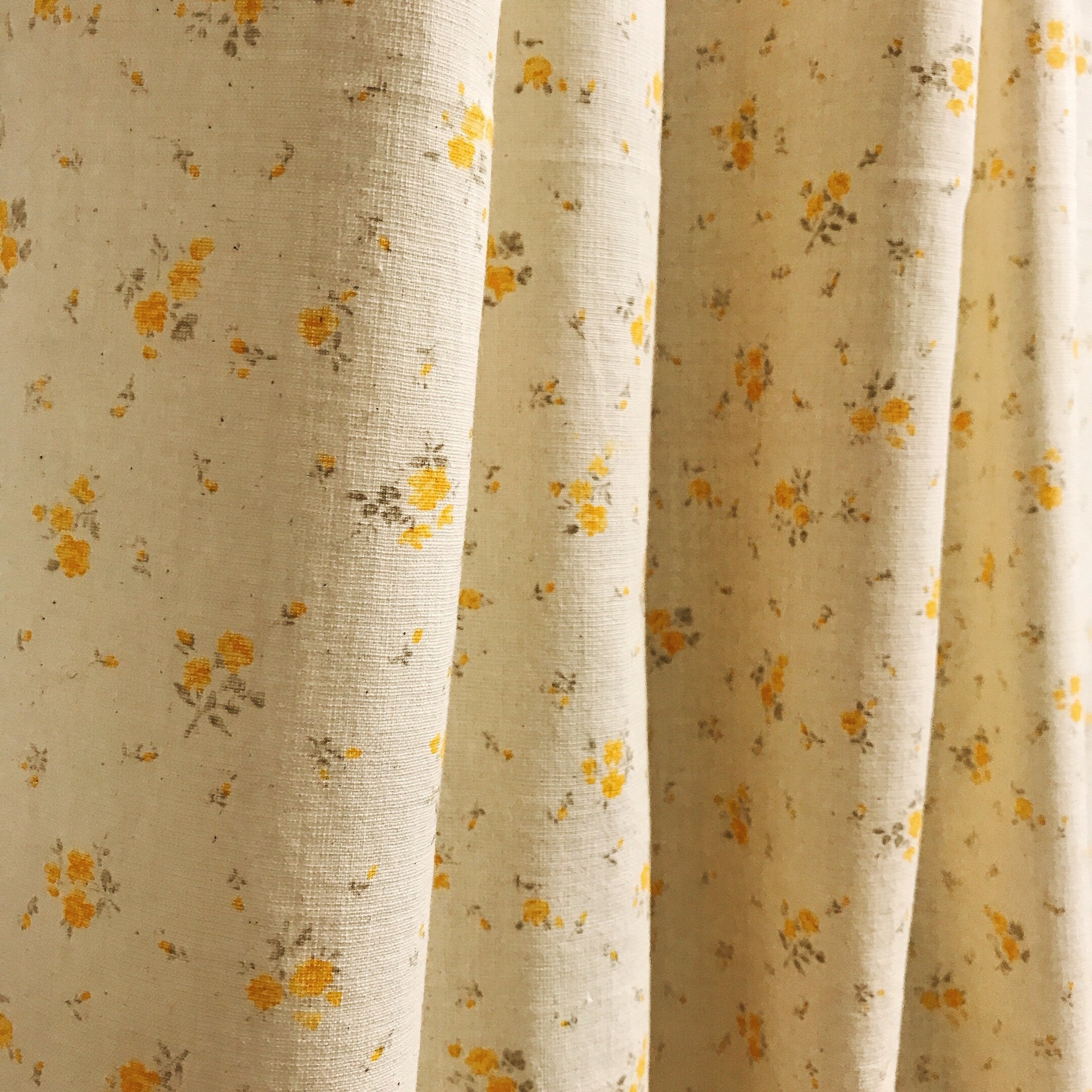 Pale Orange Yellow Floral Curtain on Natural Beige