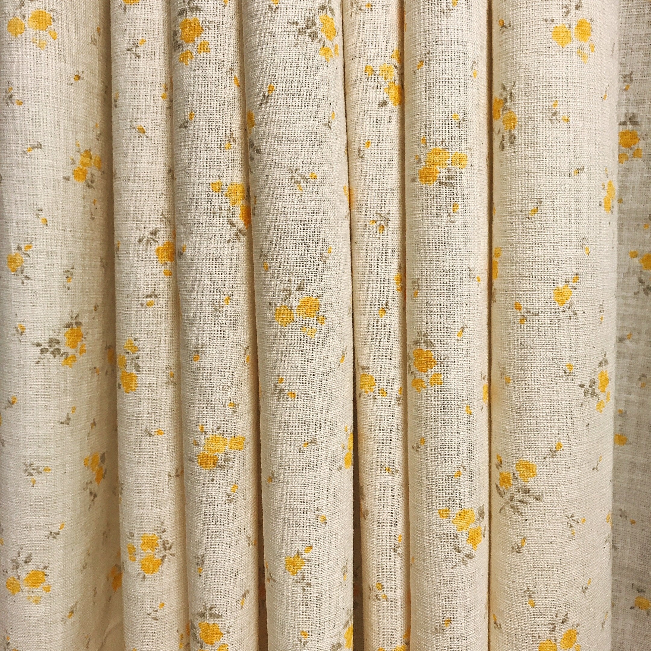 Pale Orange Yellow Floral Curtain on Natural Beige