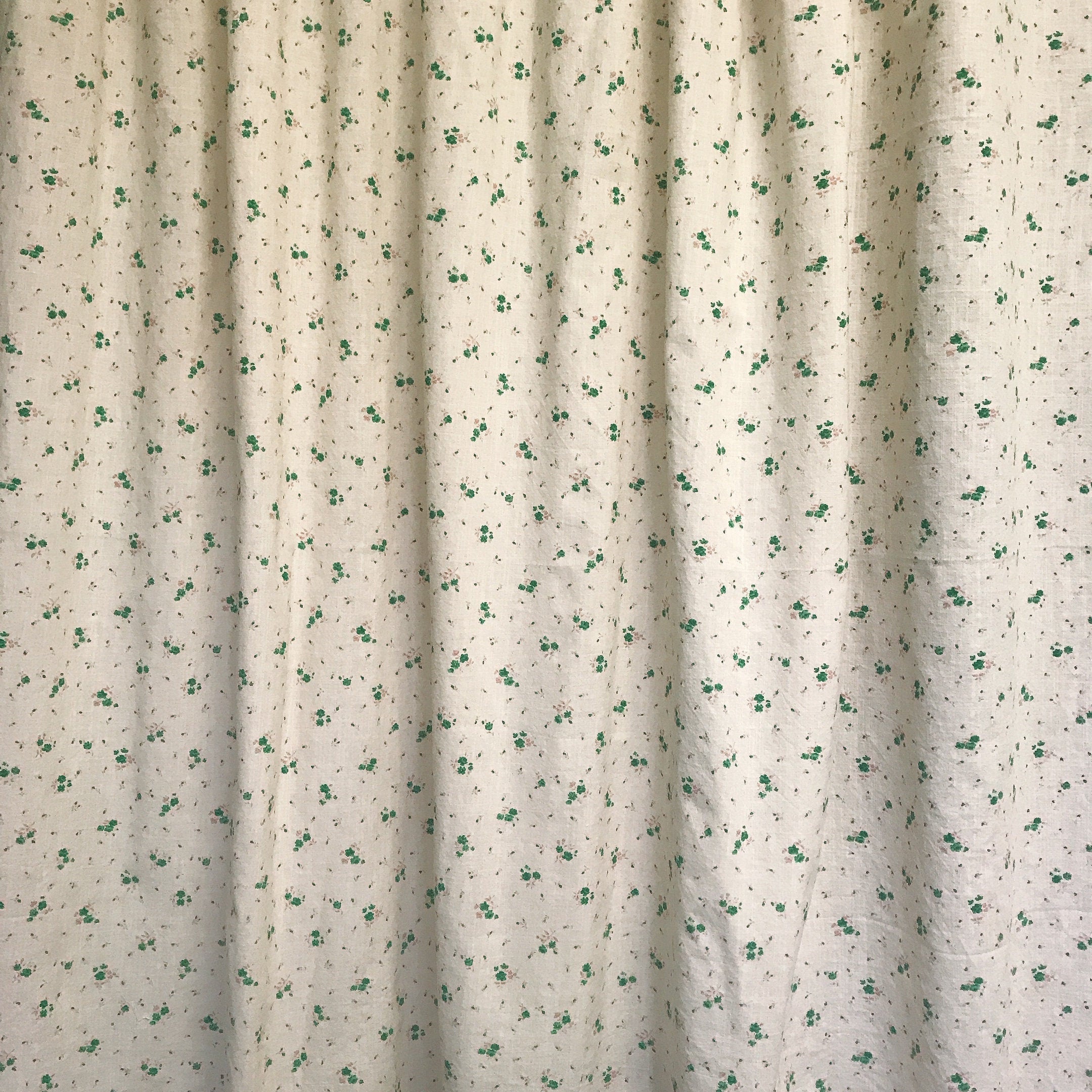Green and Pink Tiny Floral Curtain on Natural Beige