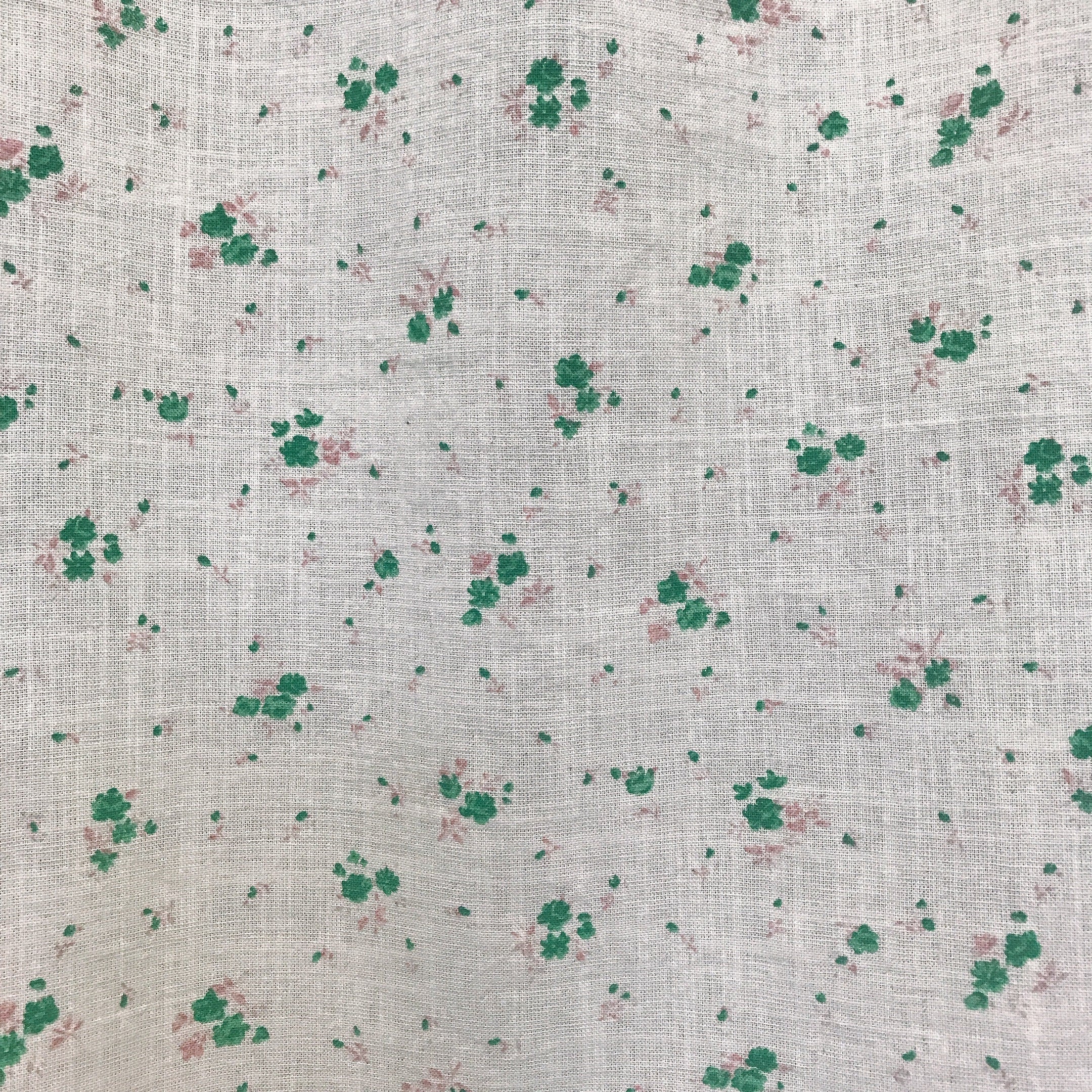 Green and Pink Tiny Floral Curtain on Natural Beige