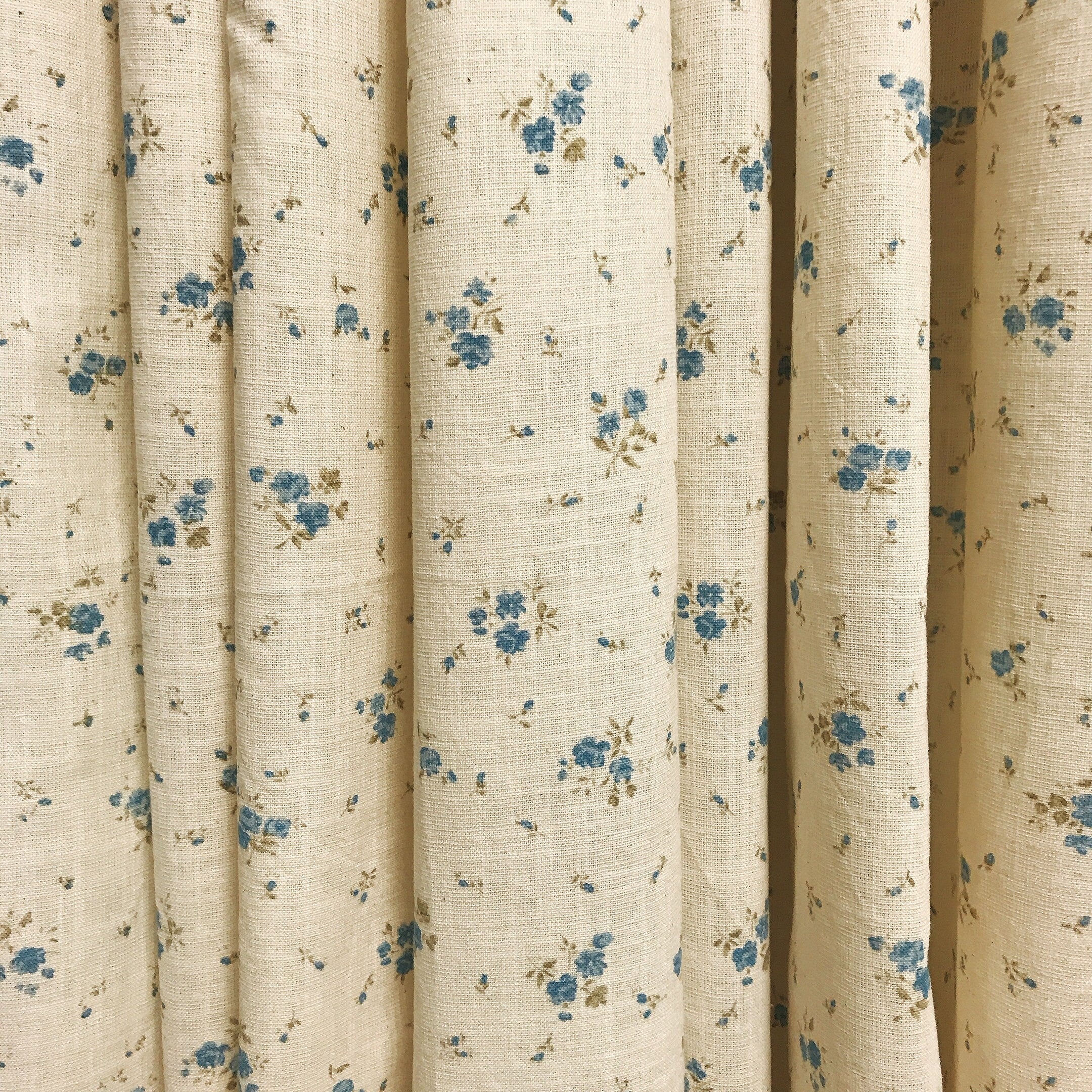Soft Blue Tiny Floral Curtain on Natural Beige