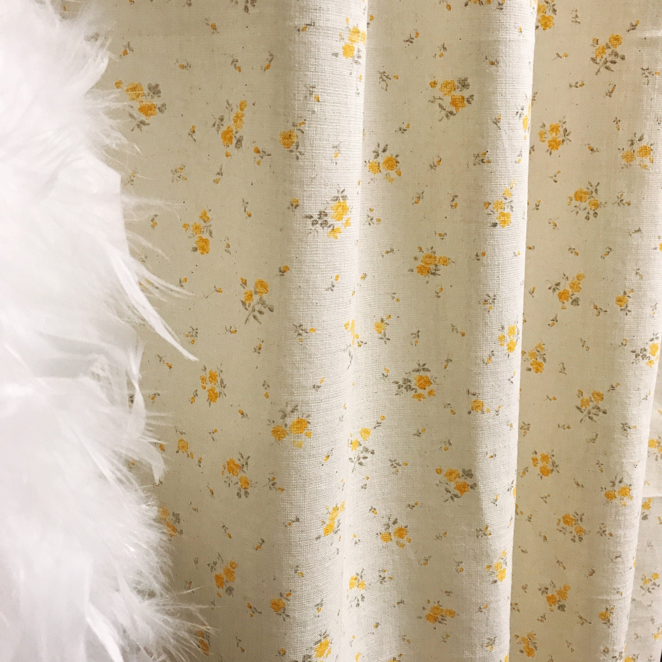 Pale Orange Yellow Floral Curtain on Natural Beige