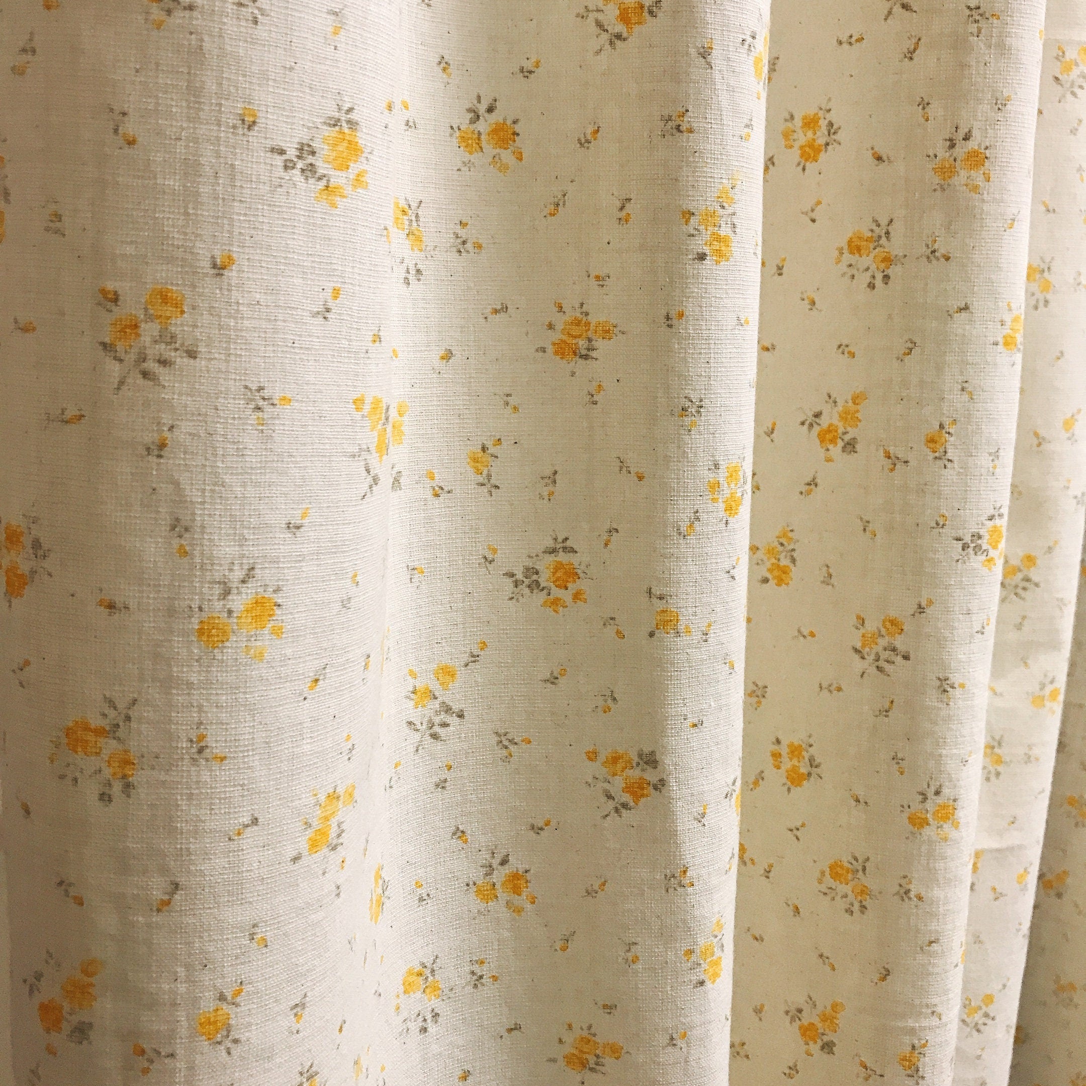 Pale Orange Yellow Floral Curtain on Natural Beige