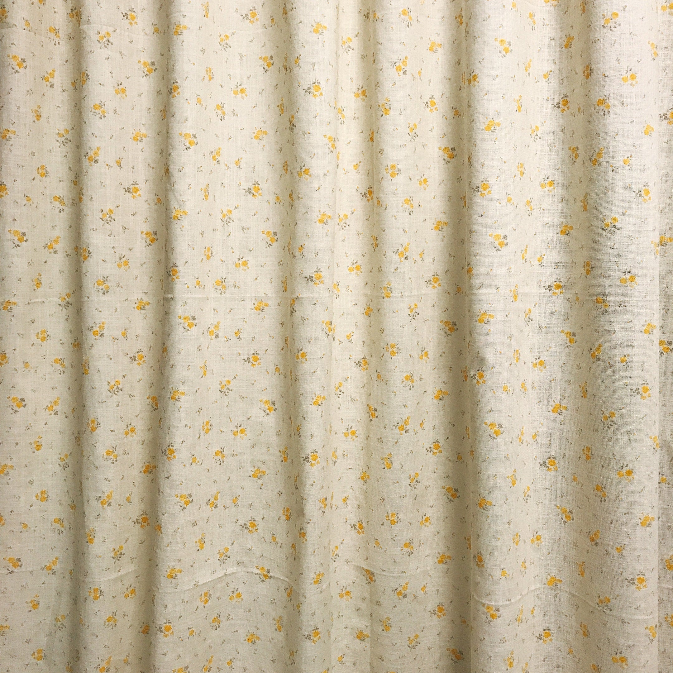 Pale Orange Yellow Floral Curtain on Natural Beige