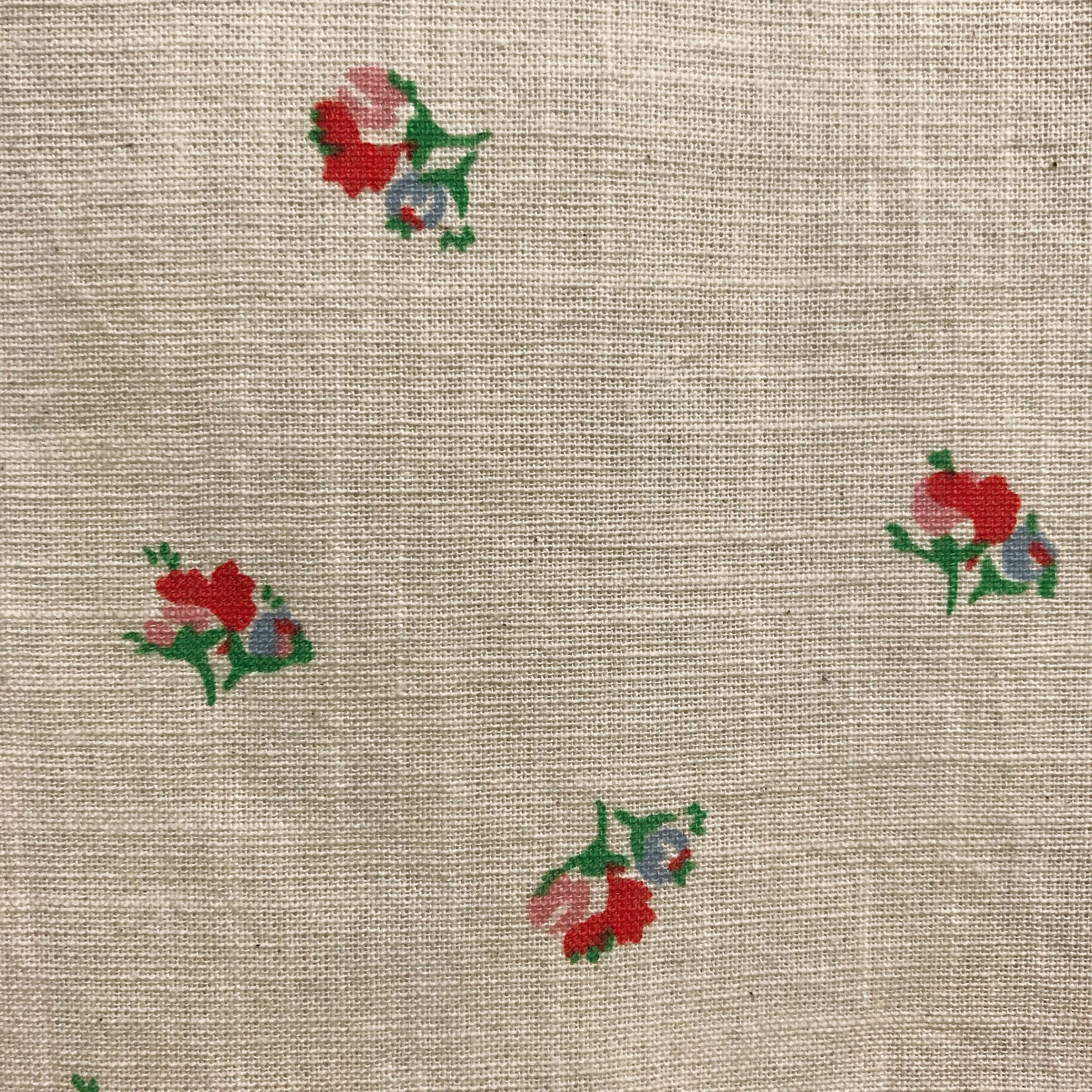 Scarlet Red Pink Tiny Floral Curtain on Natural Beige Drapery