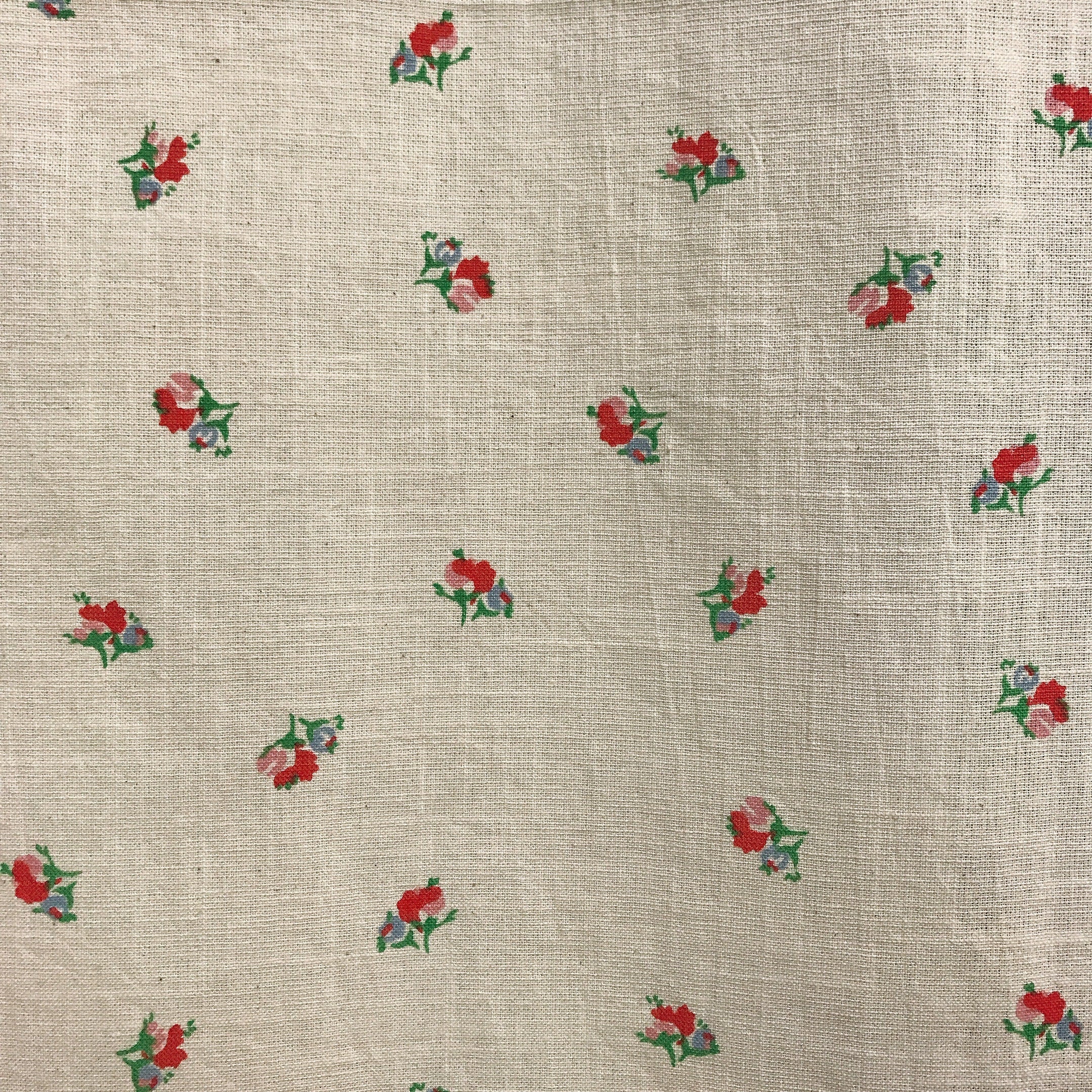 Scarlet Red Pink Tiny Floral Curtain on Natural Beige Drapery