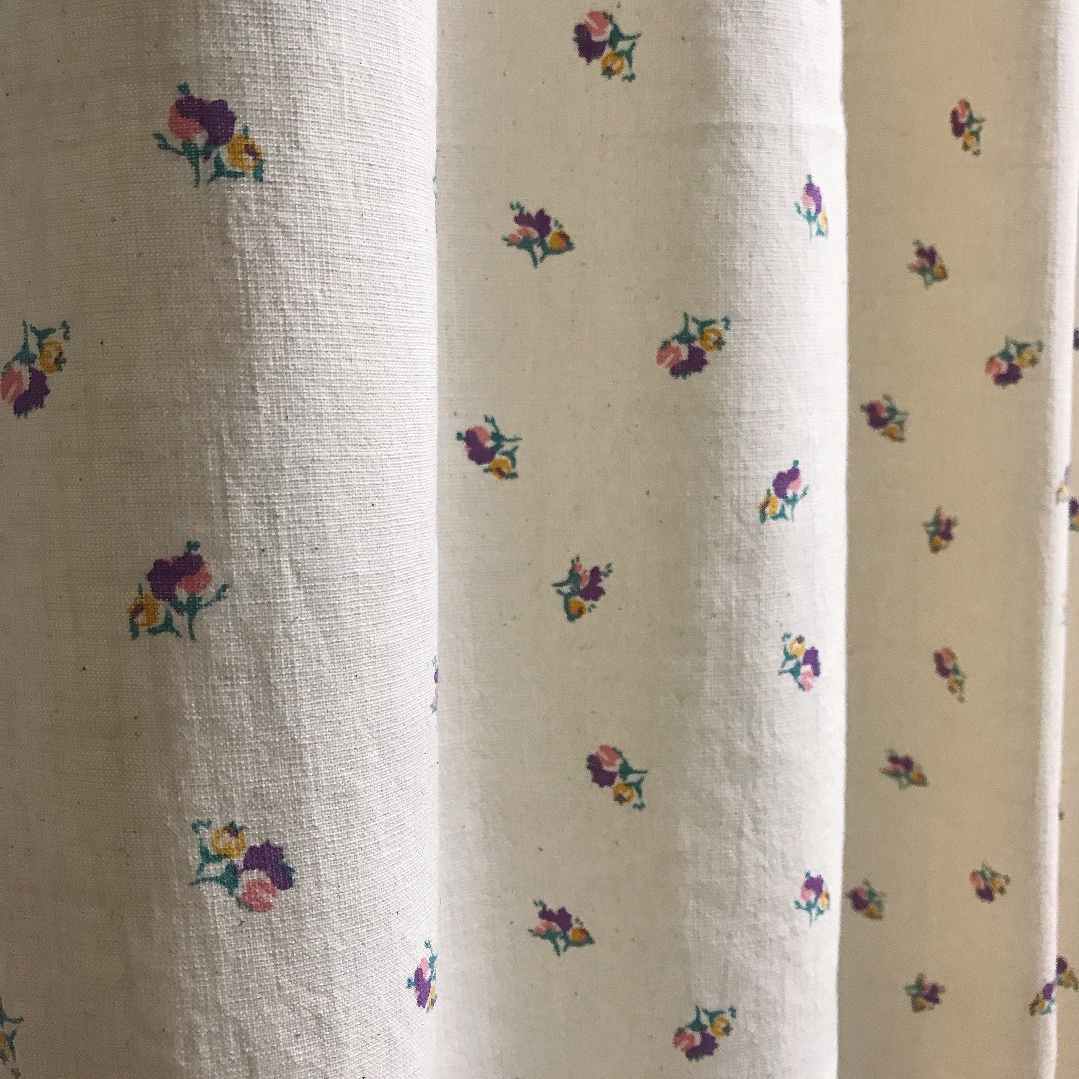 Purple Pink Mustard Floral Curtain on Natural Beige