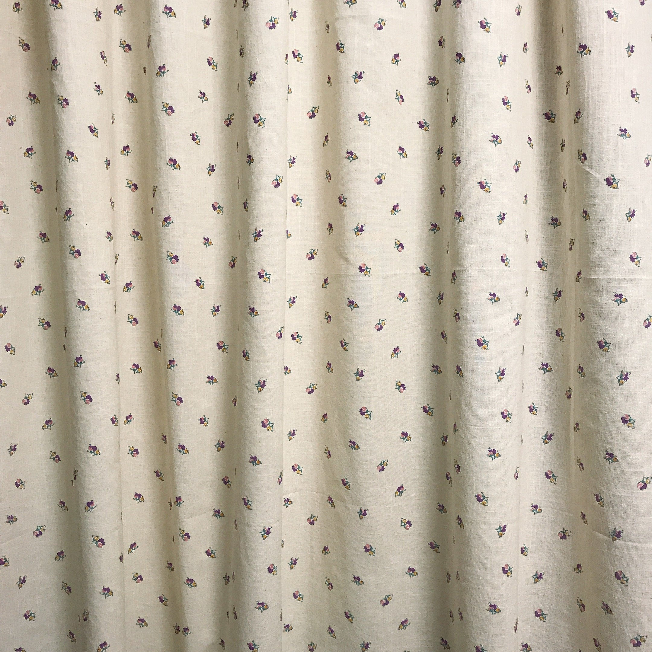 Purple Pink Mustard Floral Curtain on Natural Beige