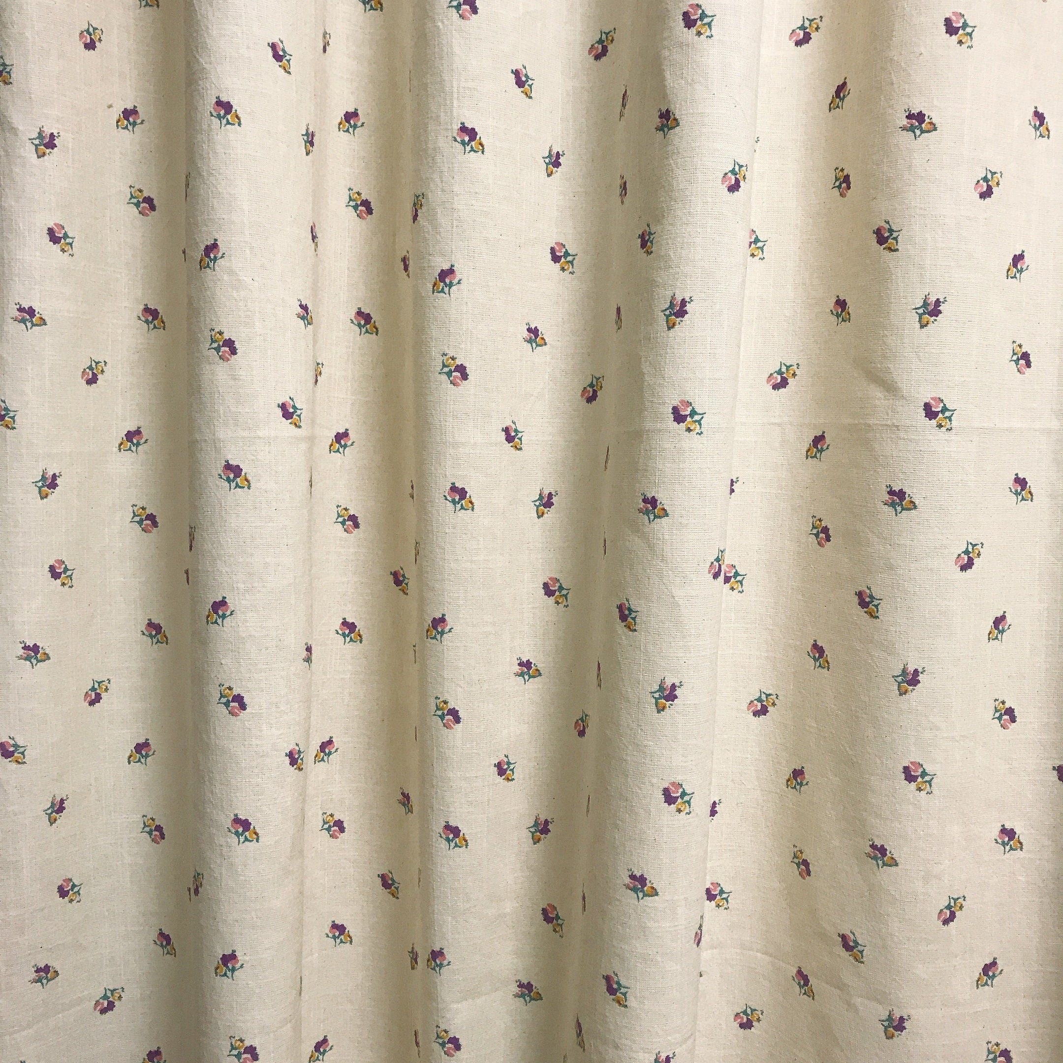 Purple Pink Mustard Floral Curtain on Natural Beige