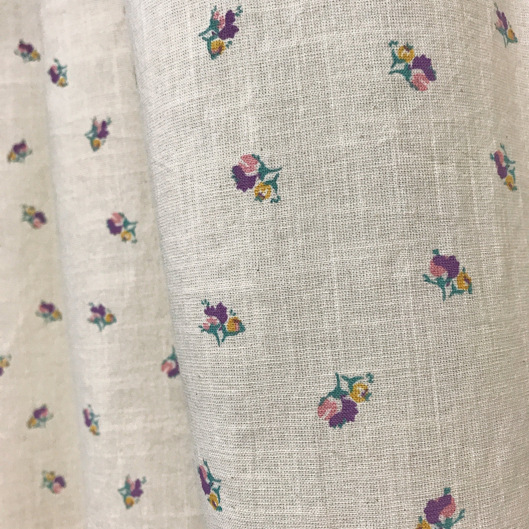 Purple Pink Mustard Floral Curtain on Natural Beige