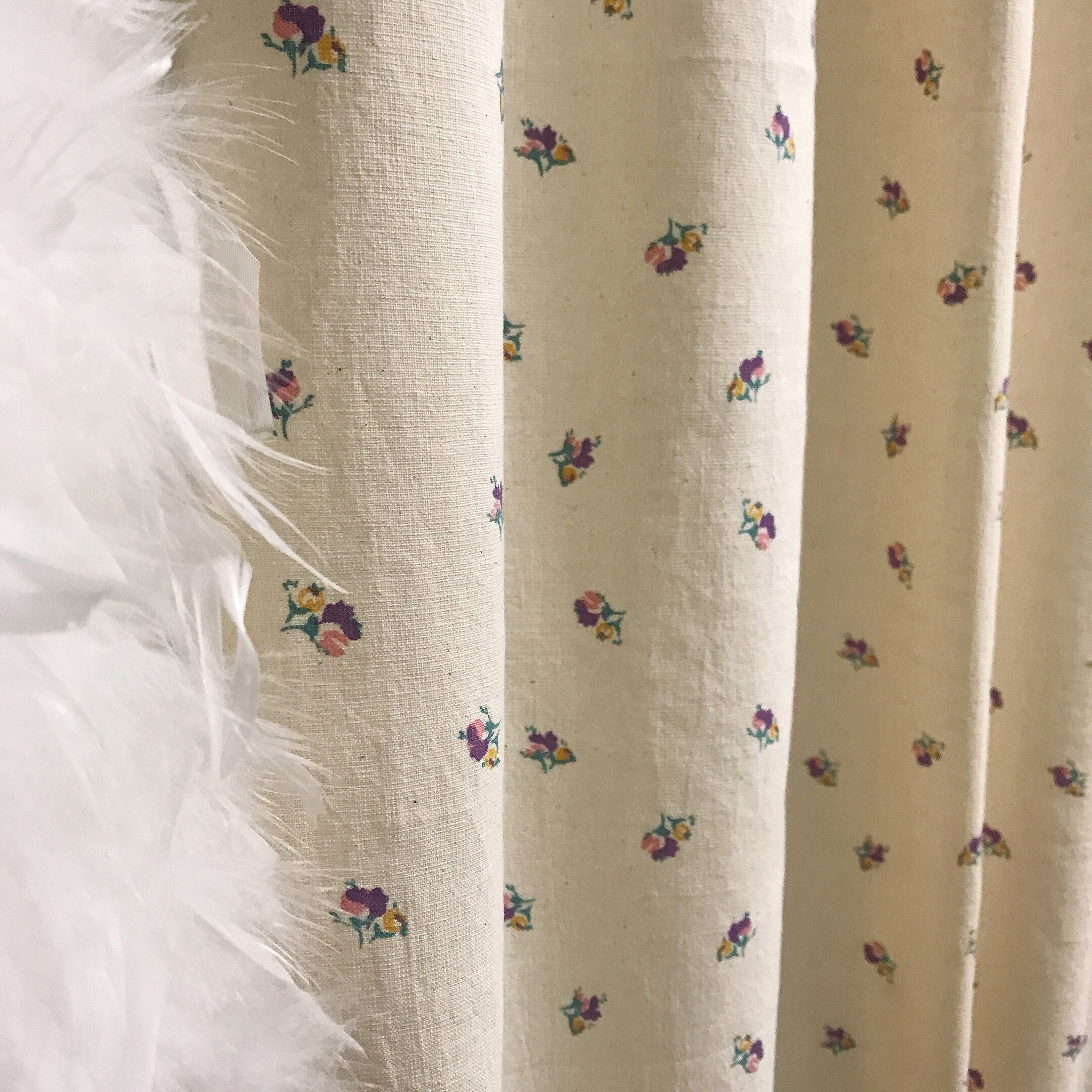 Purple Pink Mustard Floral Curtain on Natural Beige