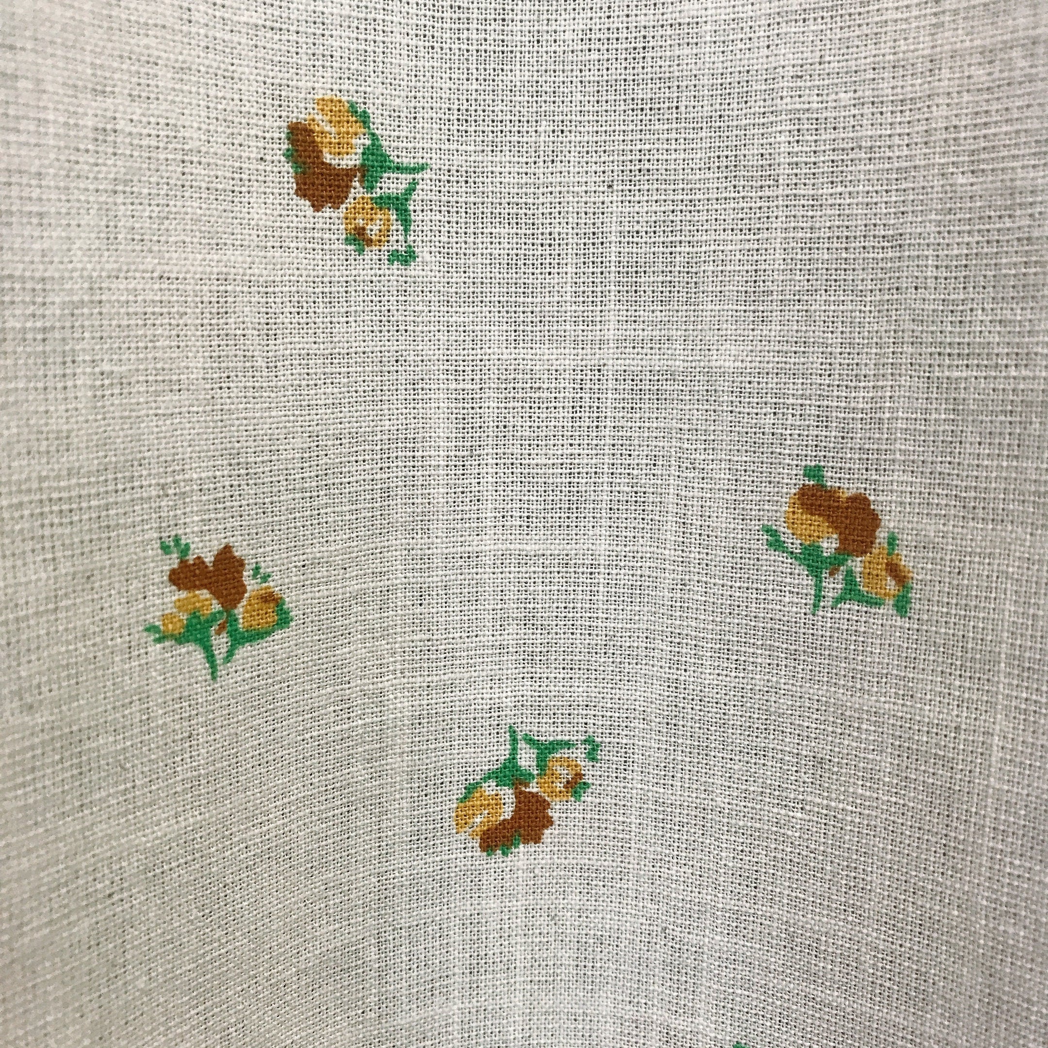 Tiny Floral Curtain in Mustard Yellow on Natural Beige