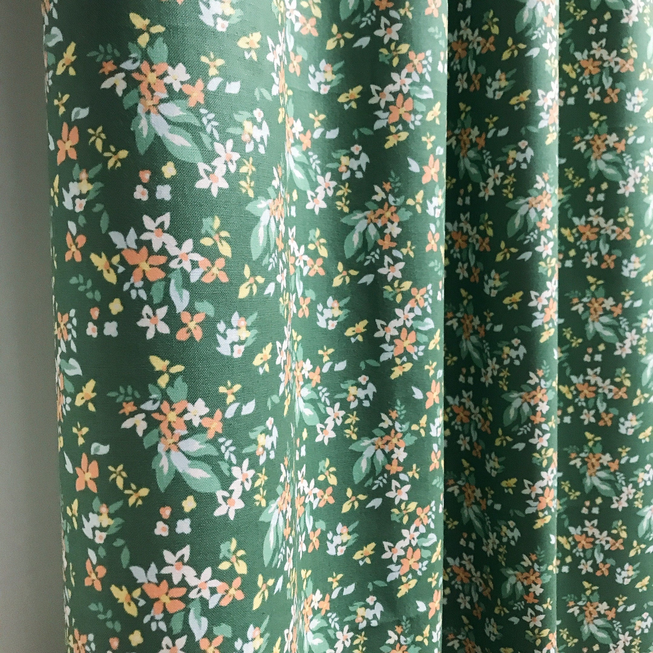 Peach and Yellow Micro Floral Curtain on Light Olive