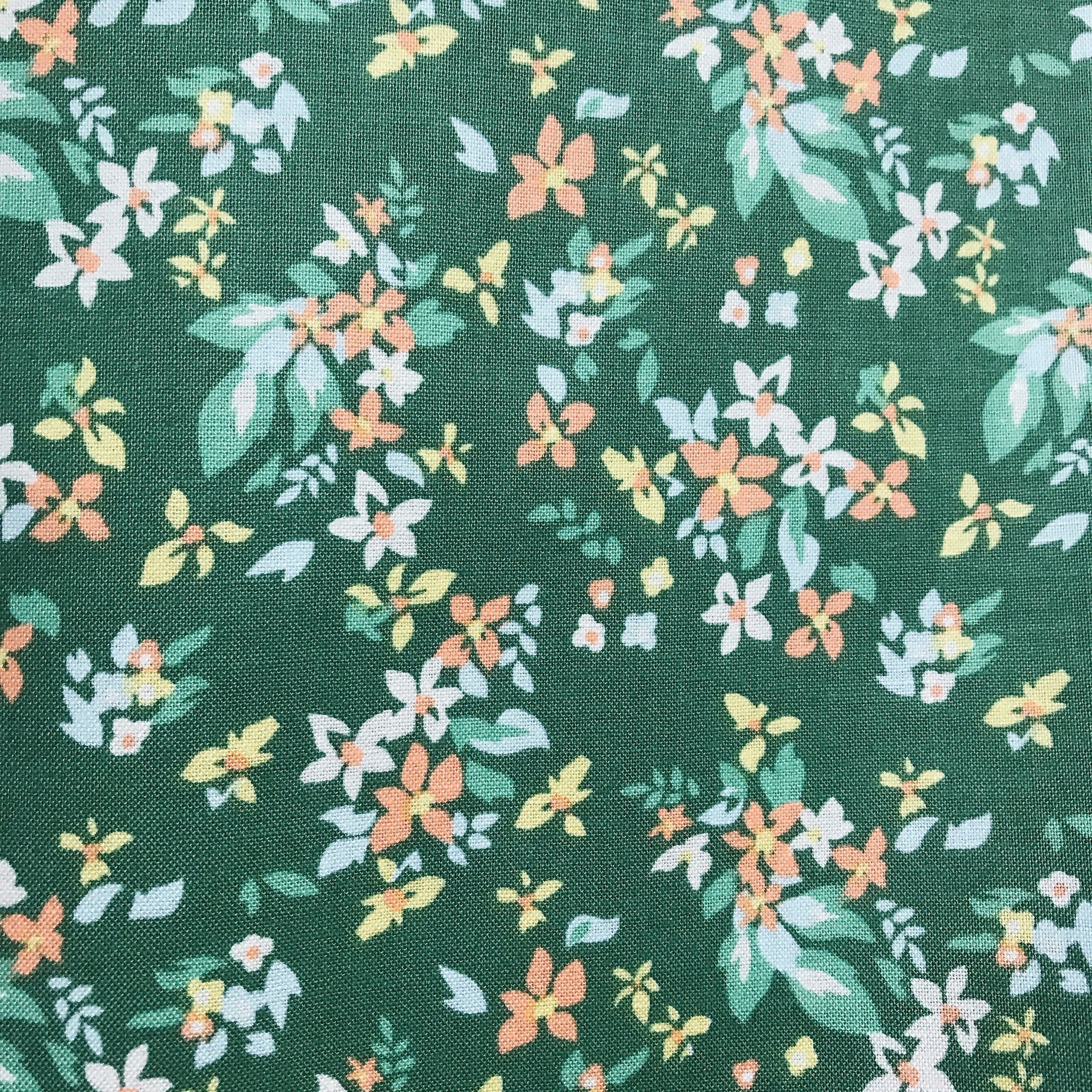 Peach and Yellow Micro Floral Curtain on Light Olive