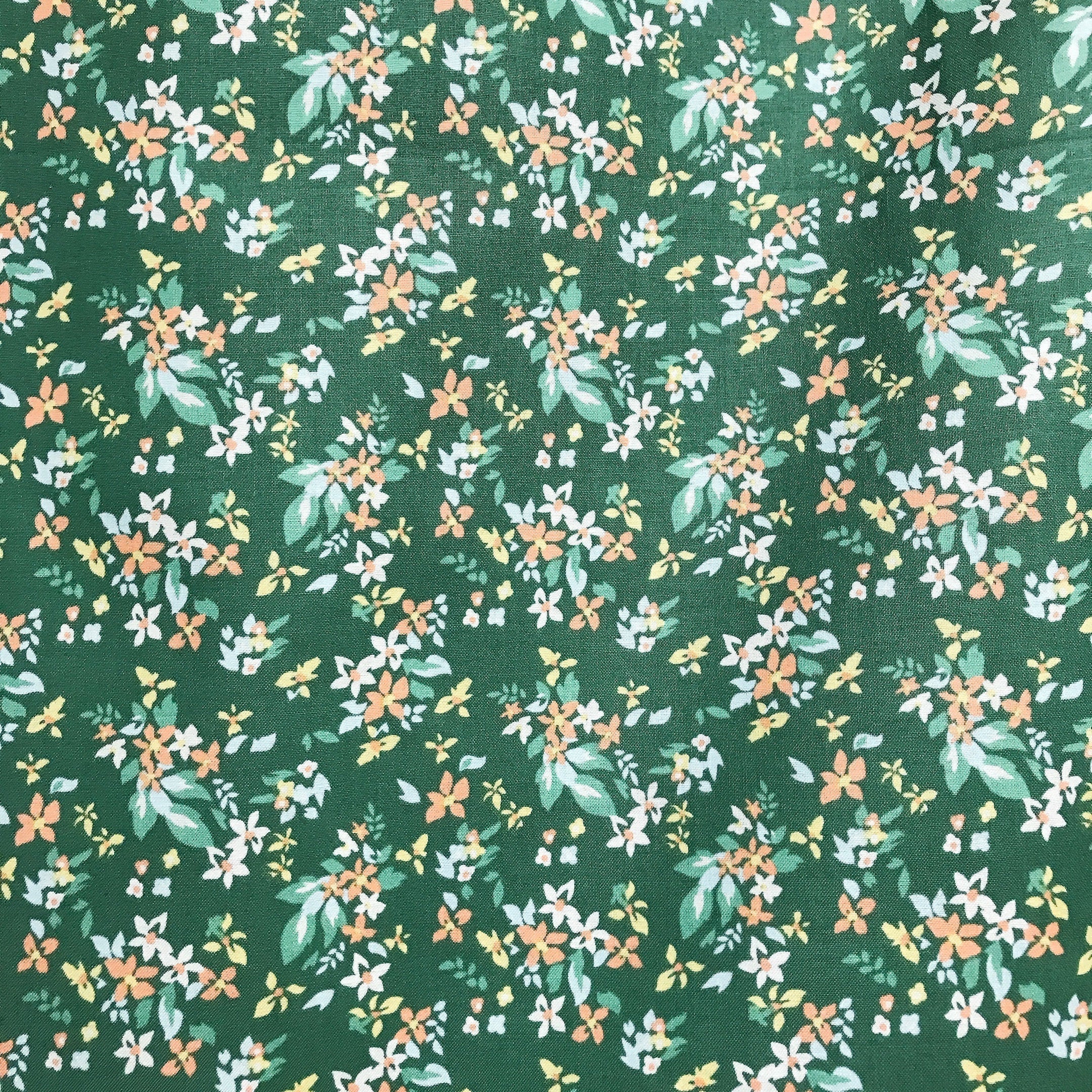 Peach and Yellow Micro Floral Curtain on Light Olive