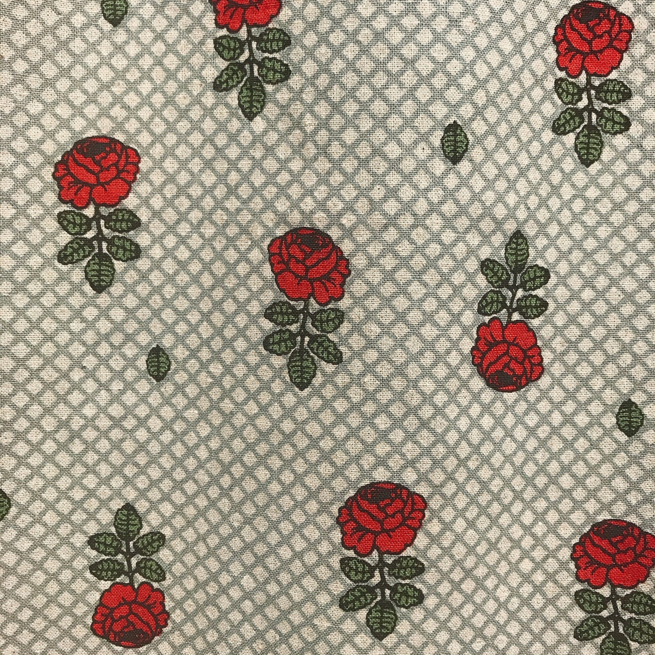 Red Rose and Mint Plaid Curtain on Natural Beige