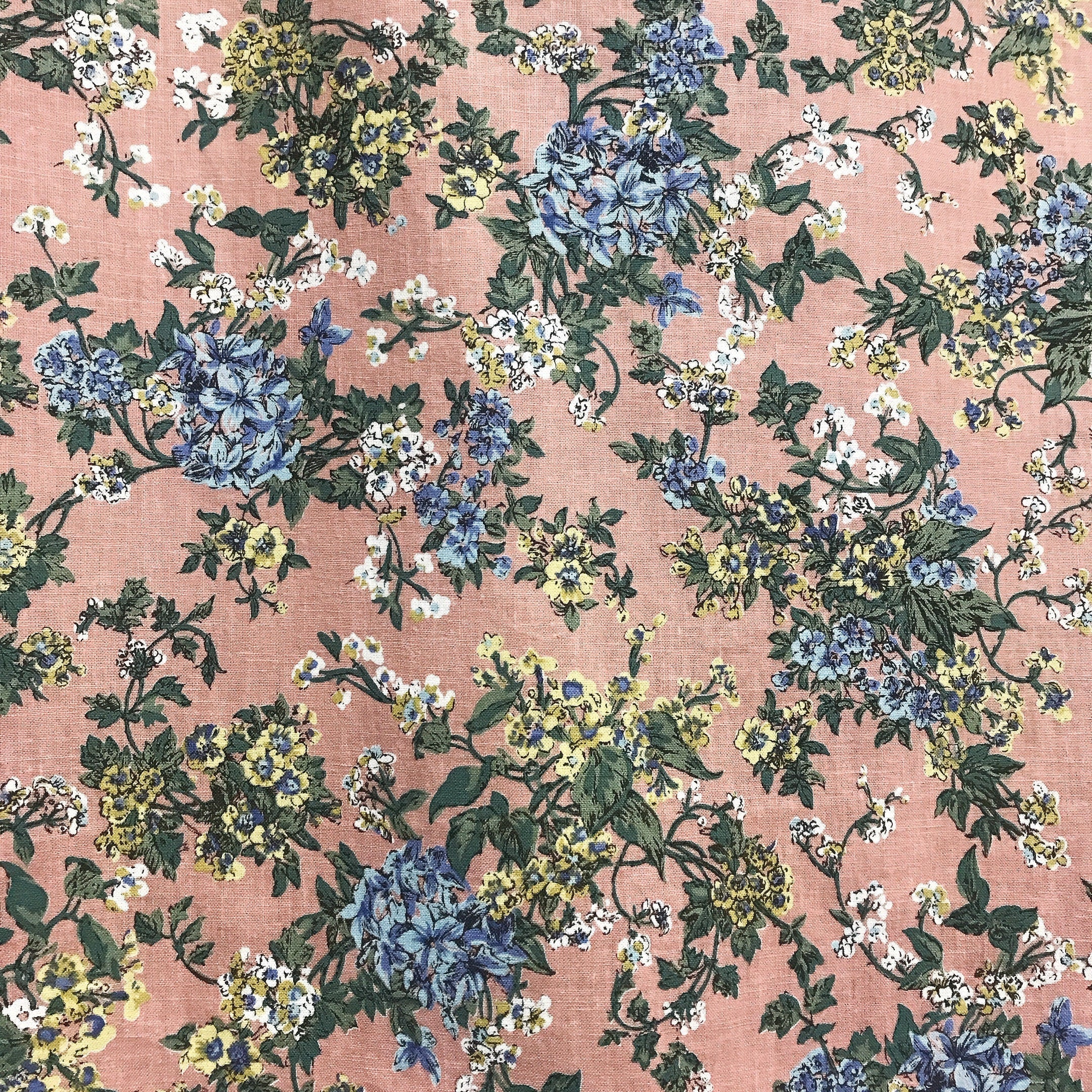 Purple Yellow Floral Curtain With Dark Indigo and Pink Accents