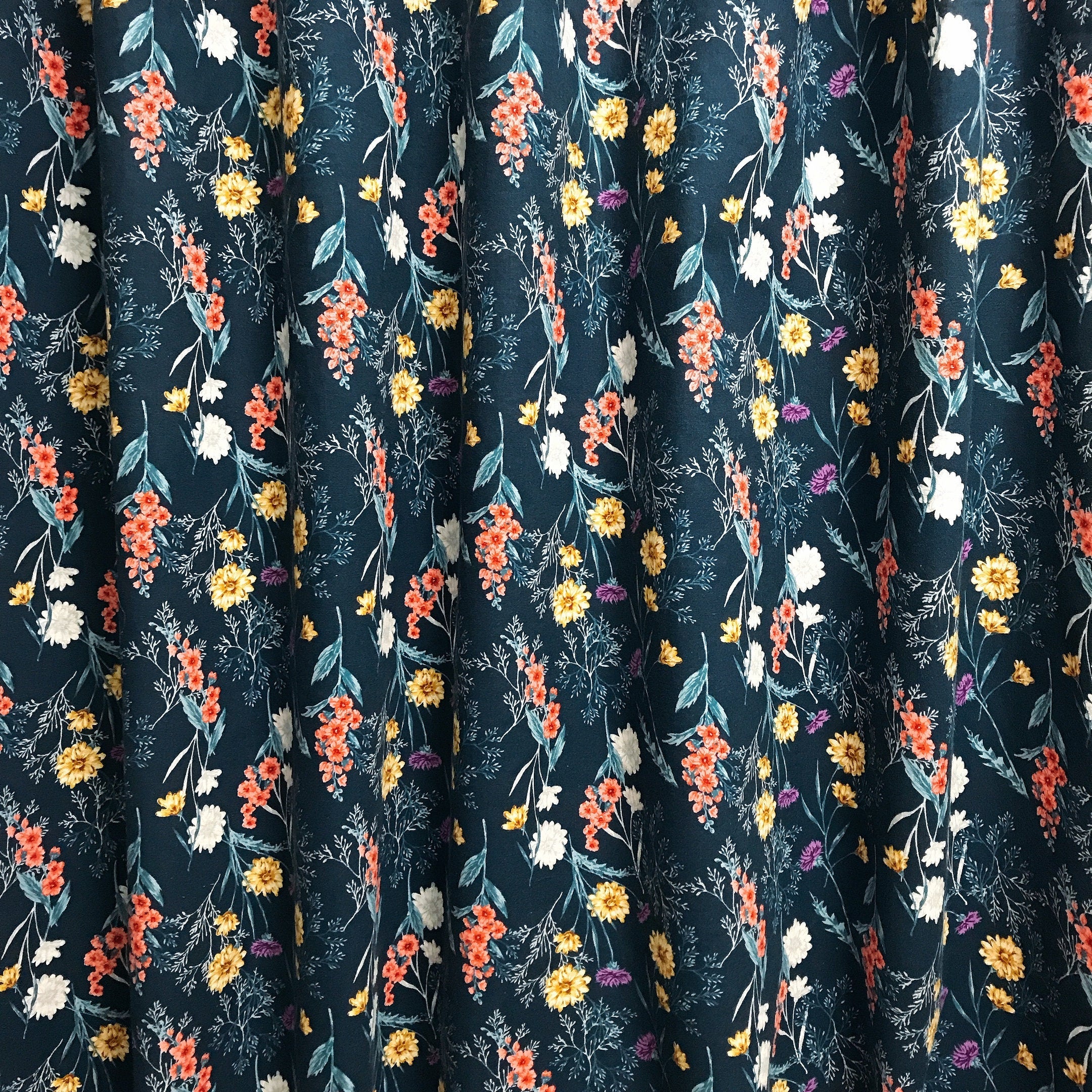 Wild Flowers Curtain on Navy Blue