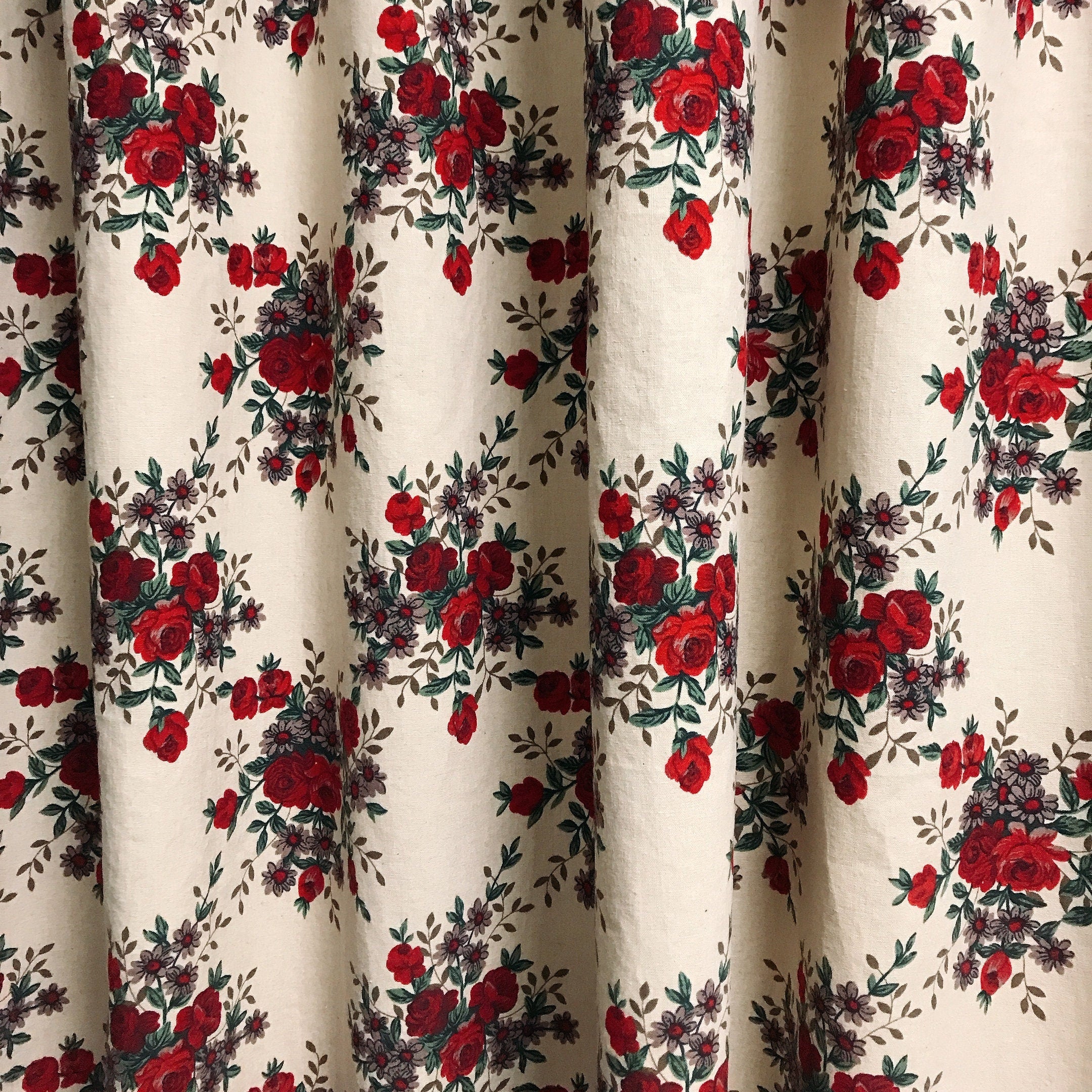 Dark Red Floral Curtain on Natural Beige