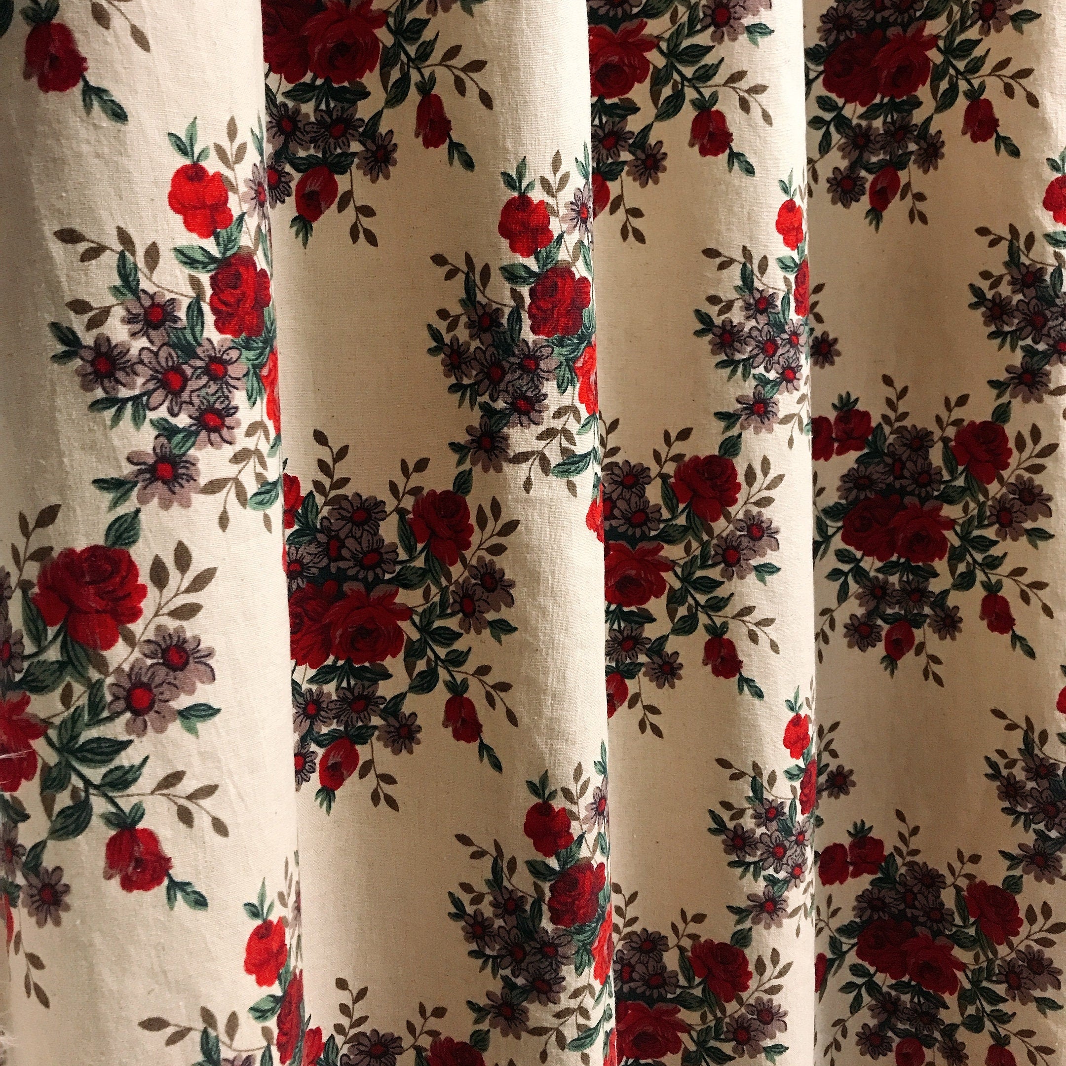Dark Red Floral Curtain on Natural Beige