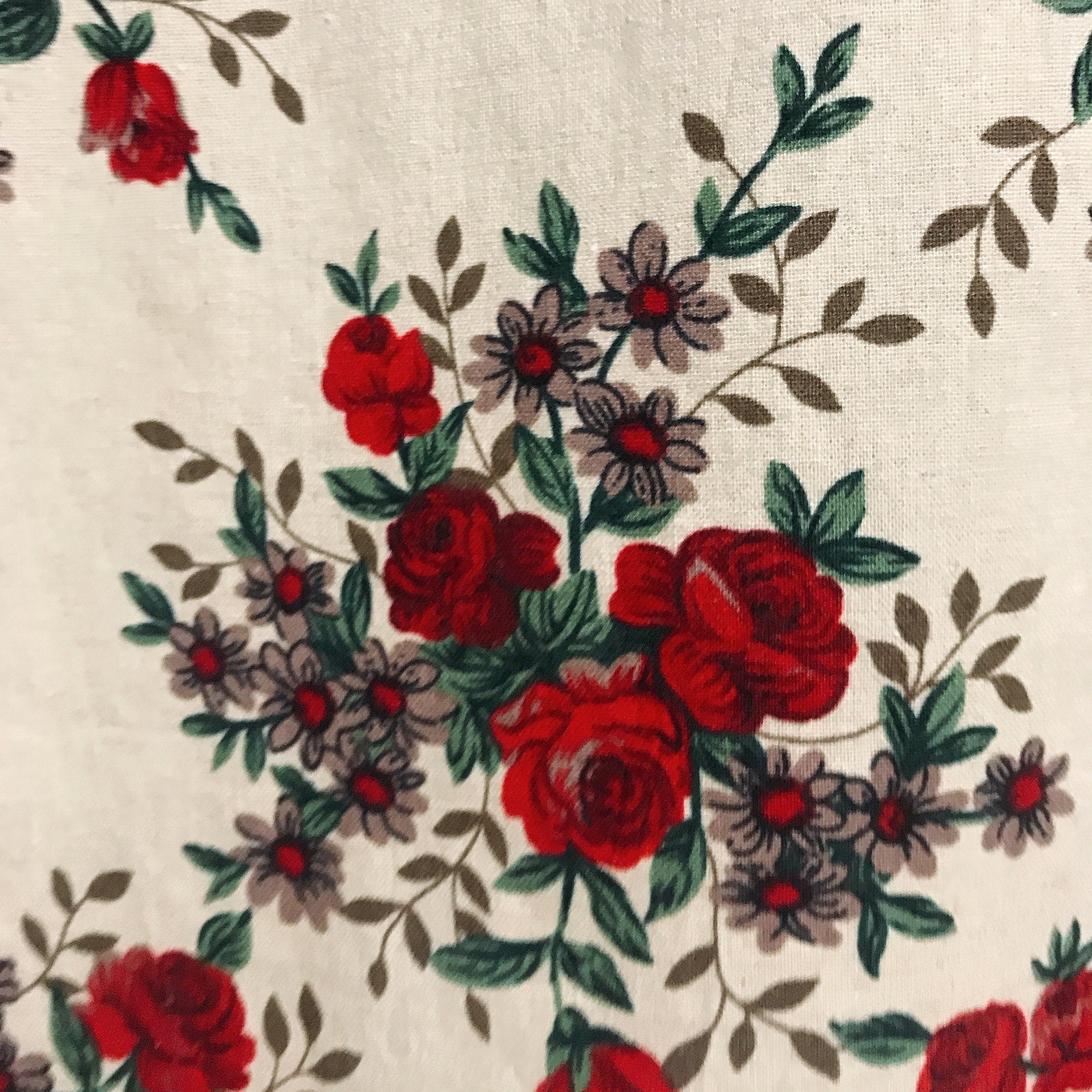 Dark Red Floral Curtain on Natural Beige