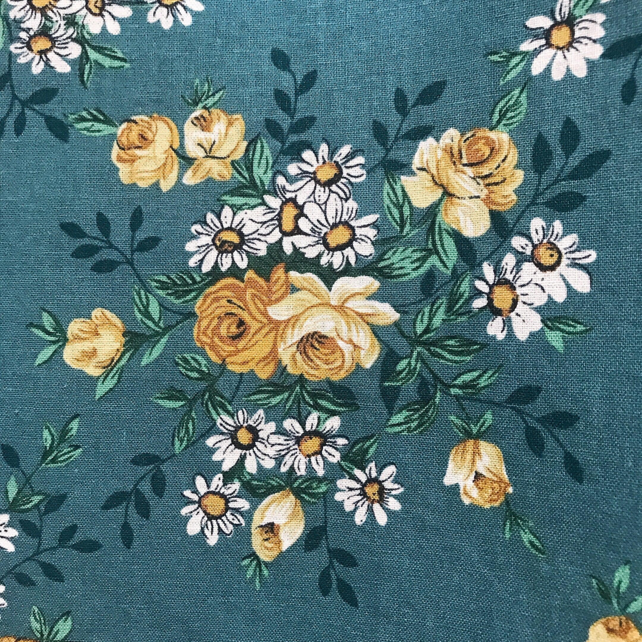 Light Mustard Floral Curtain on Teal