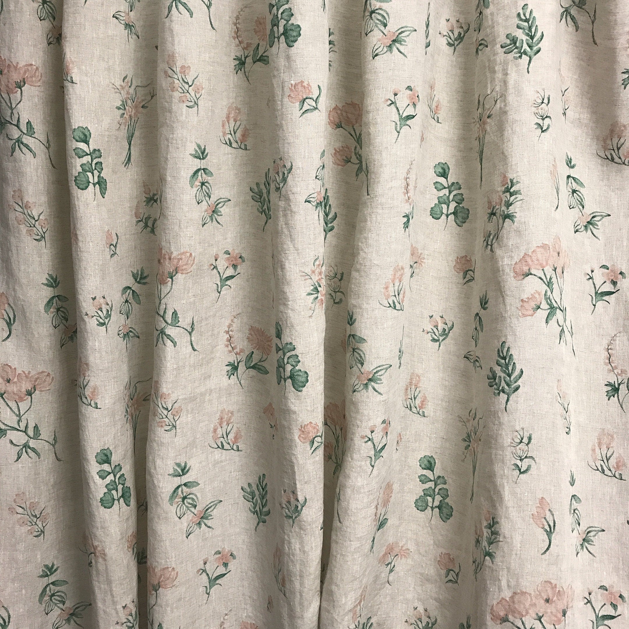 Pale Baby Pink Floral Curtain on Soft Light Melange