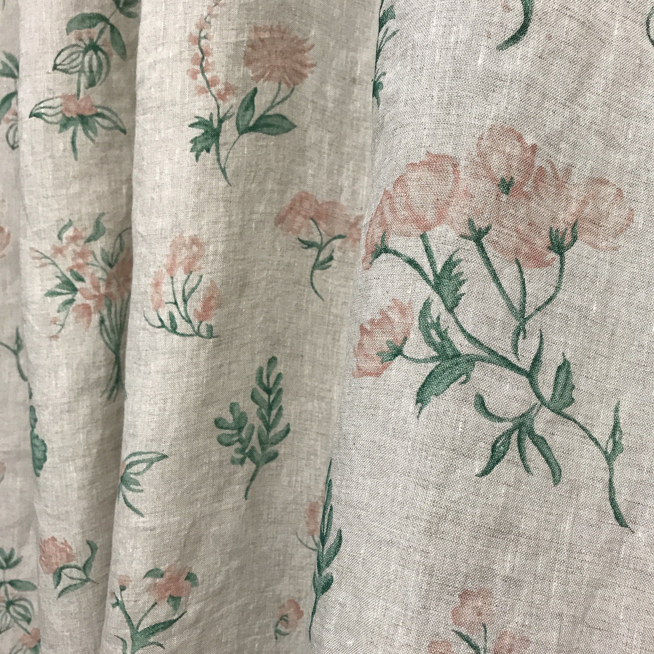 Pale Baby Pink Floral Curtain on Soft Light Melange