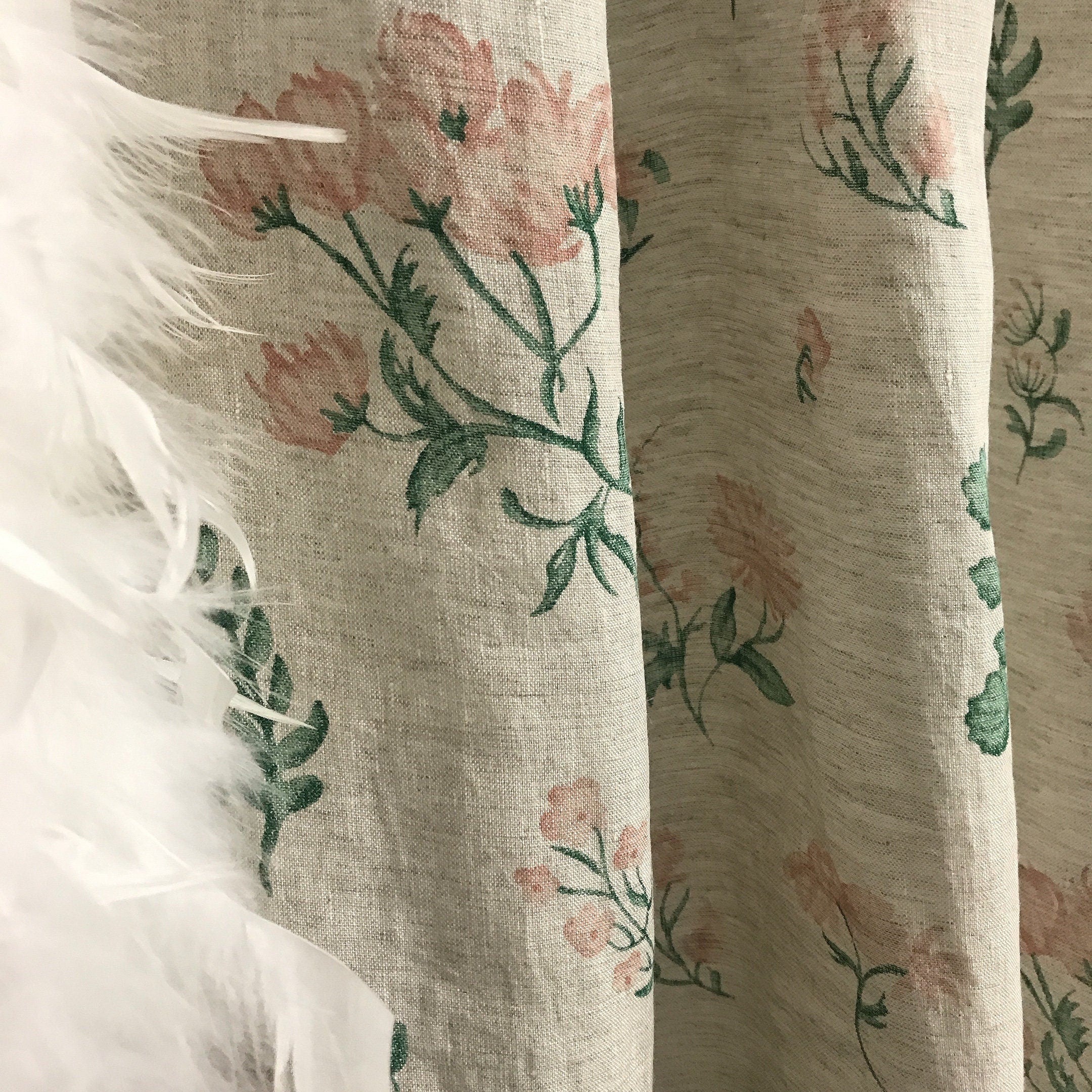 Pale Baby Pink Floral Curtain on Soft Light Melange