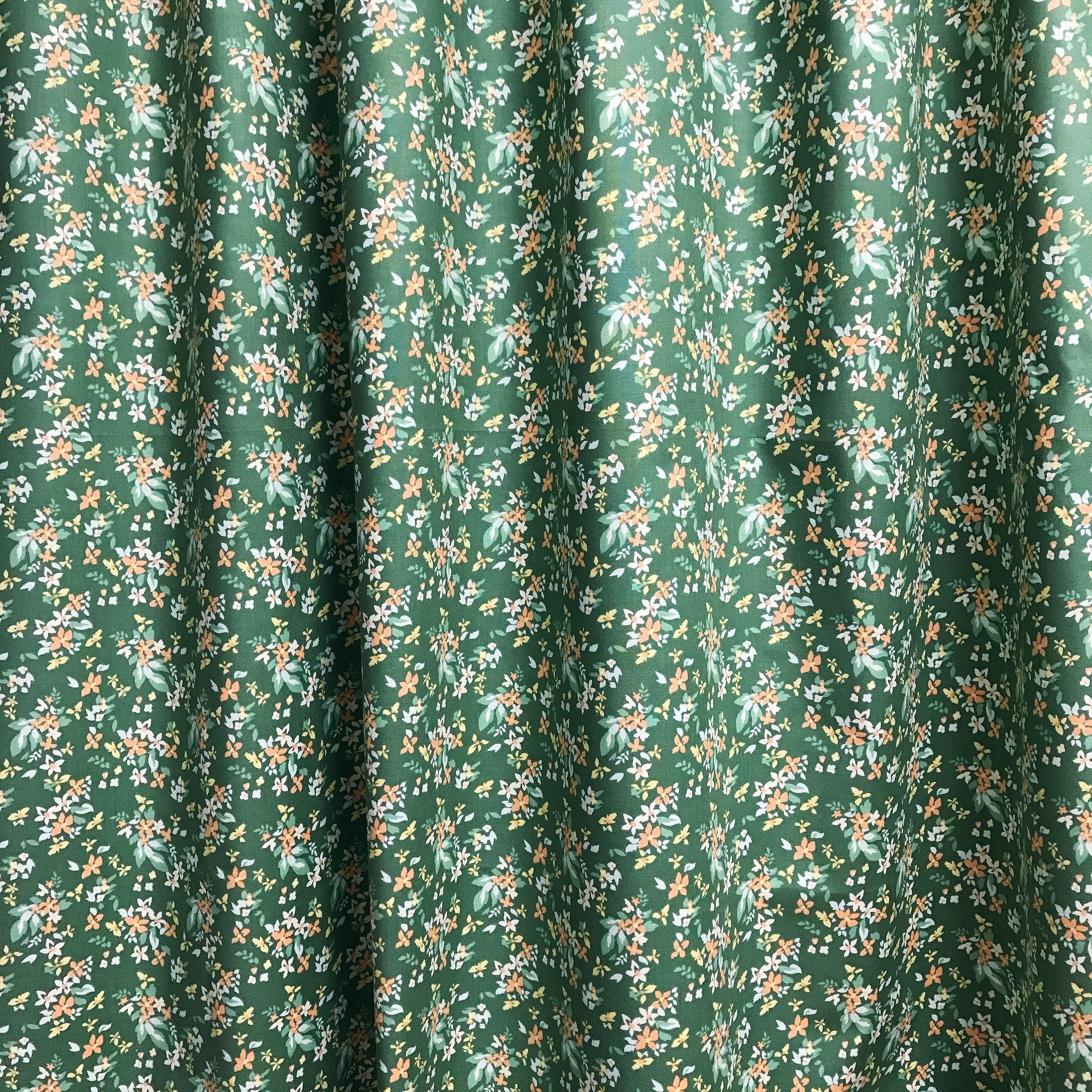 Peach and Yellow Micro Floral Curtain on Light Olive