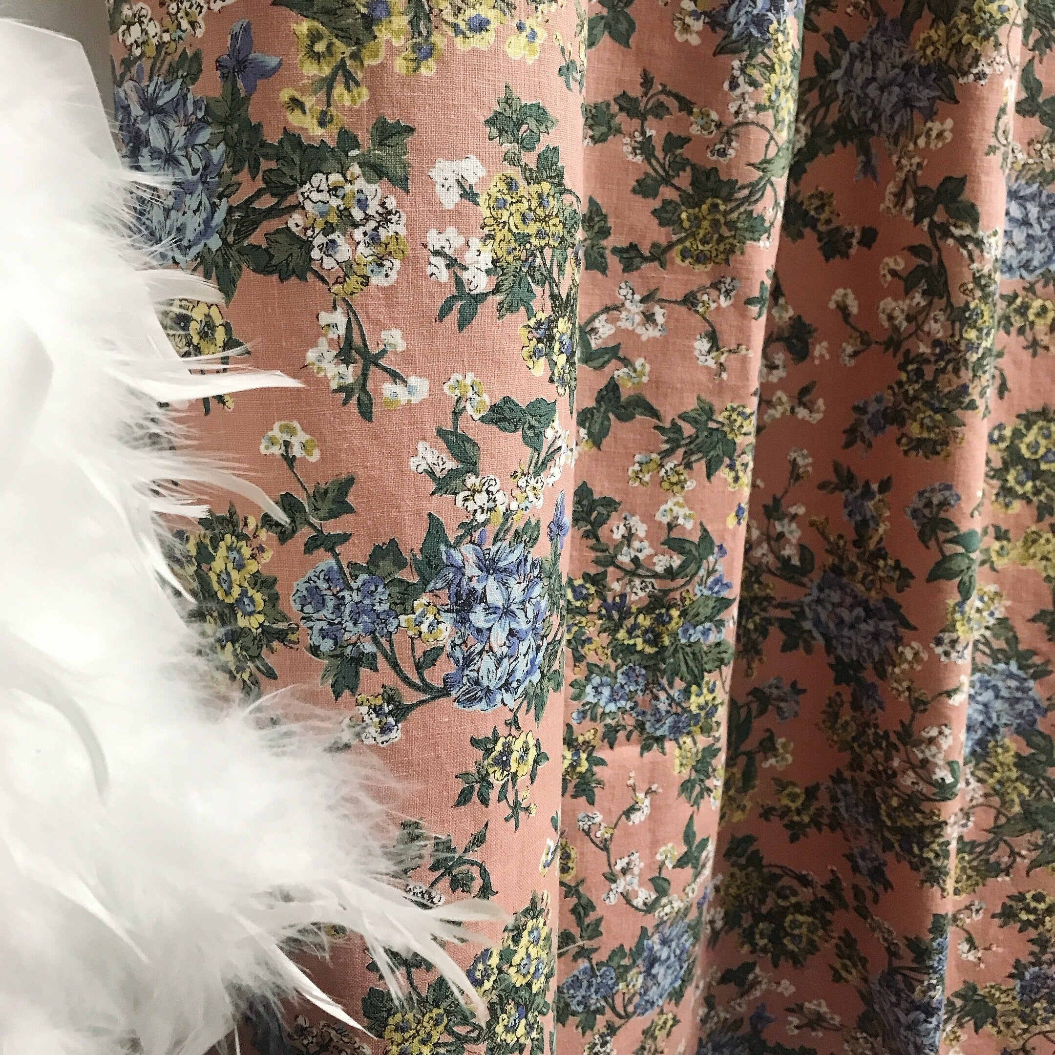 Purple Yellow Floral Curtain With Dark Indigo and Pink Accents