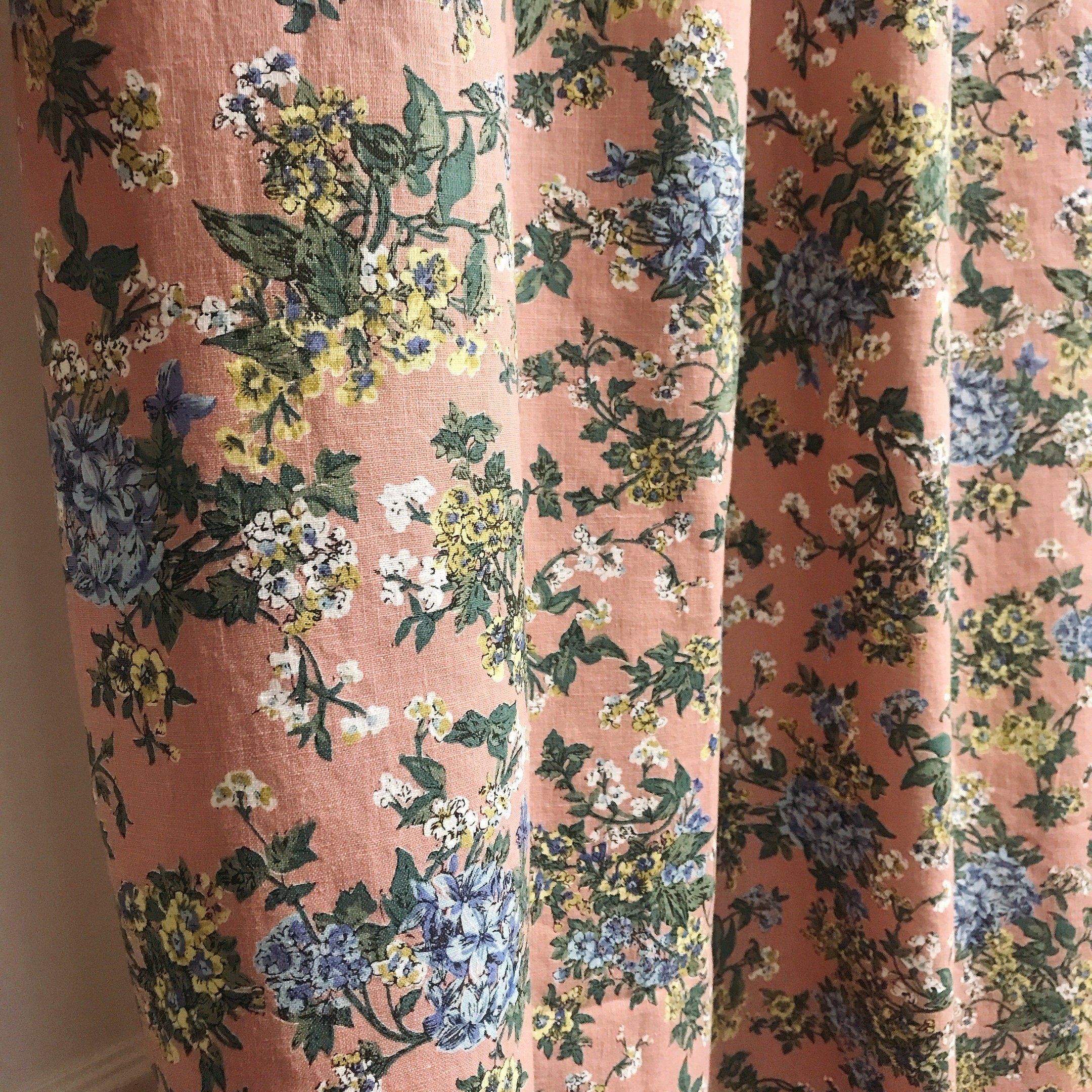 Purple Yellow Floral Curtain With Dark Indigo and Pink Accents